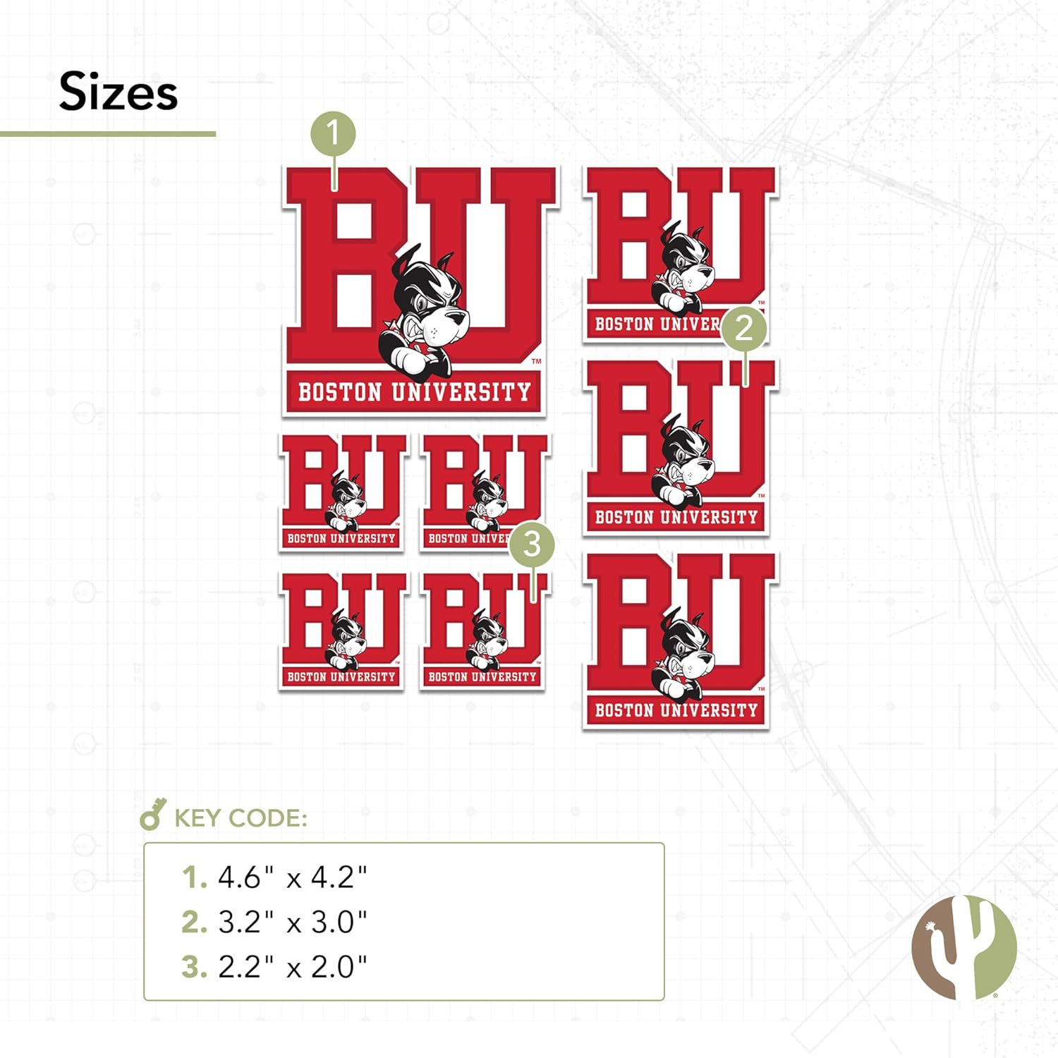 Desert Cactus Boston University Sticker Terriers BU Vinyl Decals Laptop Water Bottle Car Scrapbook Sheet T3 (Type 3-1) - Image 3