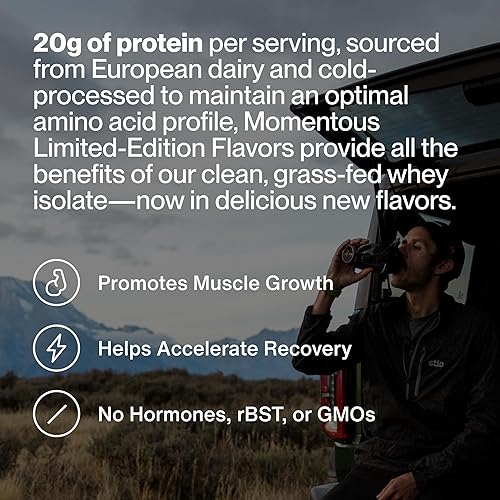 Miniatura 2 de Momentous Essential - Proteína de suero en polvo alimentada con pasto  0.71 oz de proteína aislada de suero  Certificado NSF para deporte  Sin