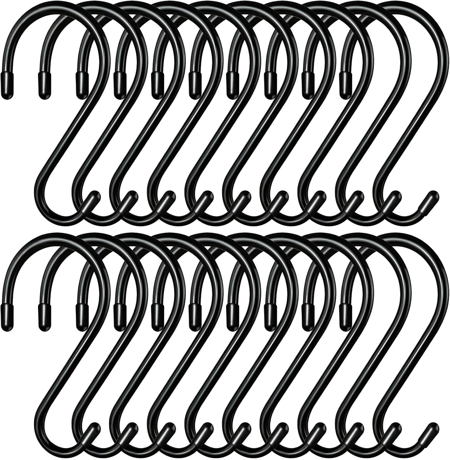 Dreecy 20 Pack 3 Inch S Hooks, Heavy Duty Steel S Hooks with Black Rubber Coating, Non-Slip, 20 Pounds Max Weight, Utility Hooks for Hanging Plants, Clothes, Pots, Pan, etc.