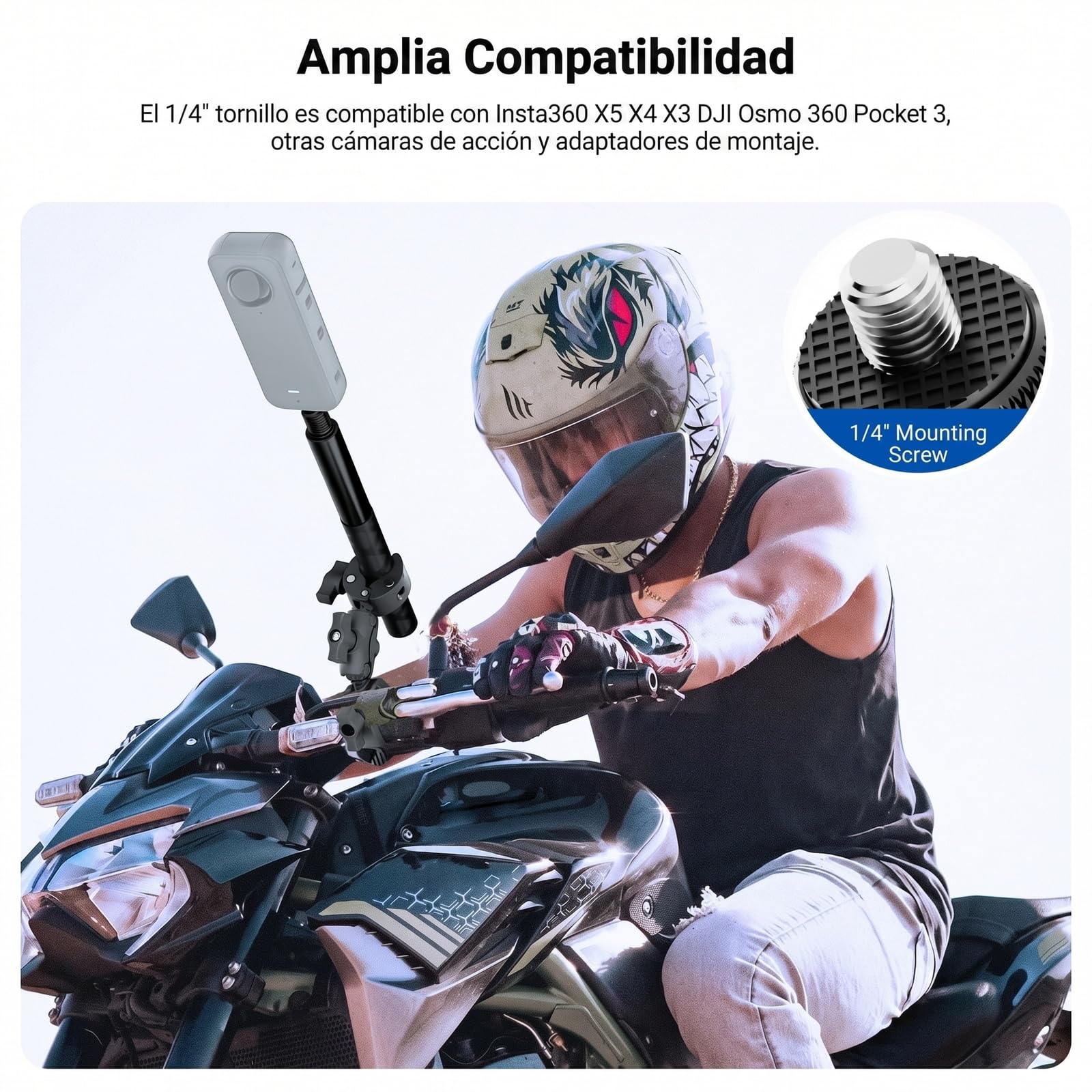 NEEWER BASICS Kit Accesorios Montaje en Motocicleta, Palo Selfie Invisible, Soporte para Manillar Bicicleta, Compatible con Insta360 DJI OSMO 360 Pocket 3 Action Cam para Grabación de Video POV, GP-32