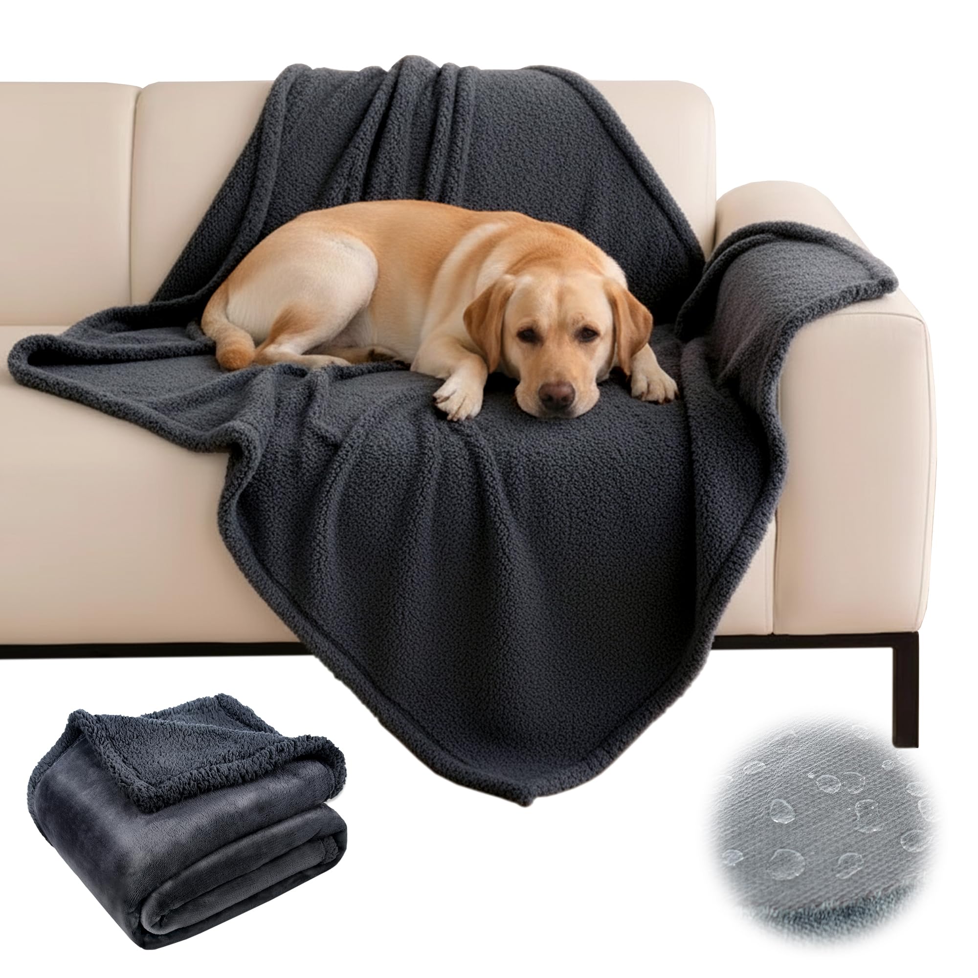 fireowl Dog Blanket Waterproof Washable - Ultra Soft Quick Dry Pet Throw for Sofa, Bed & Car - Extra Large 145x216cm Warm Fleece Pet Blankets for Cats Dogs, Grey
