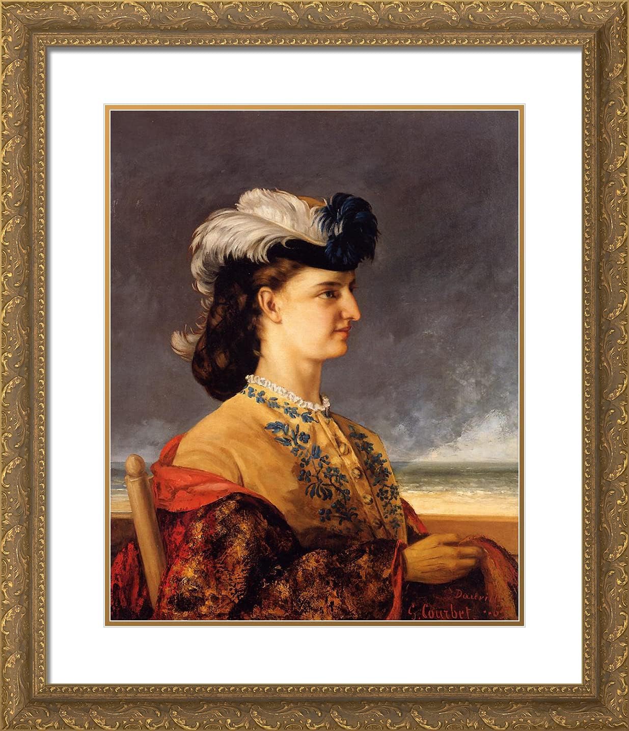 ArtDirect Courbet, Gustave 20x23 Gold Ornate Framed Art Print with Double Matting Titled: Portrait of Countess Therese Burnswick