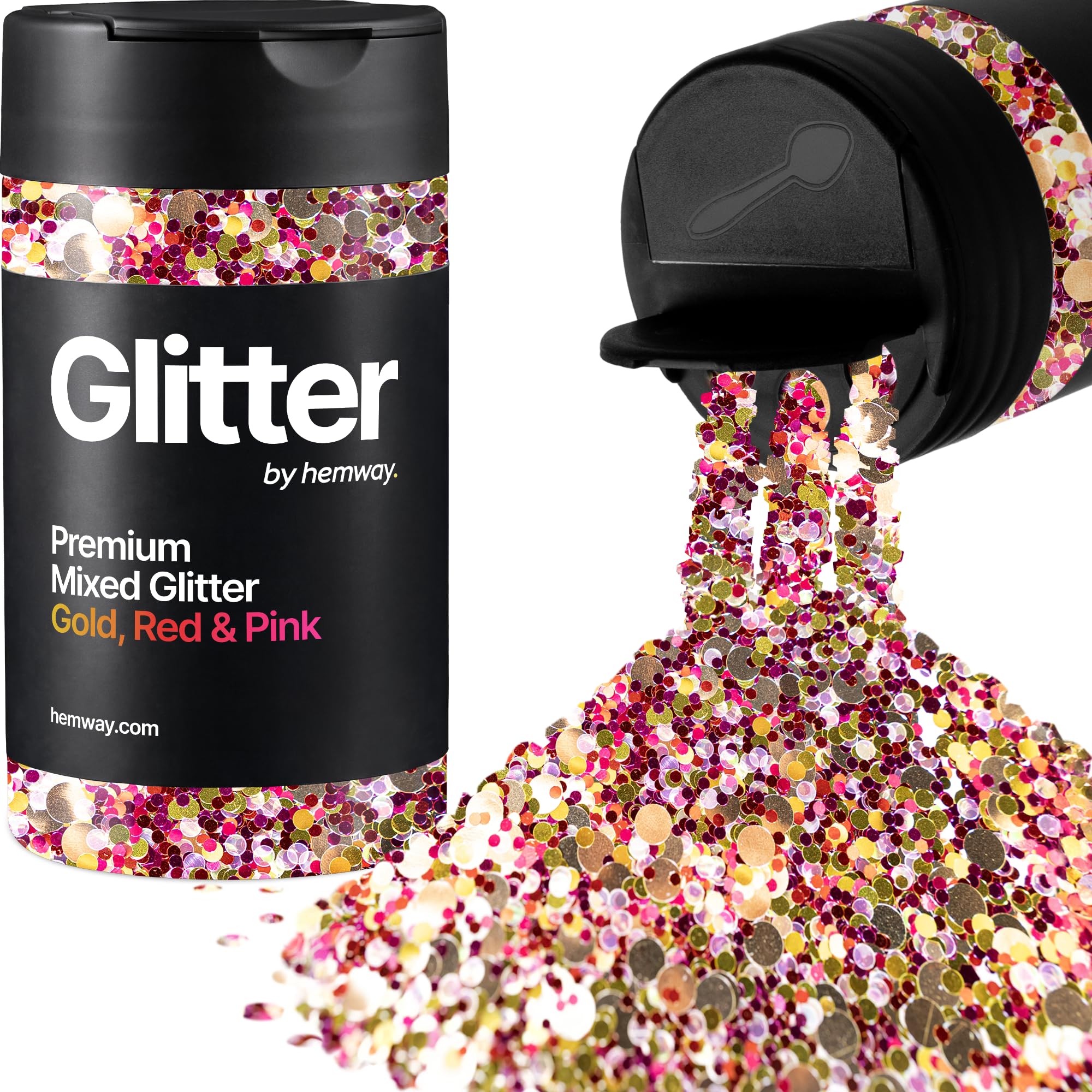 Hemway Gold, Red & Pink Mix Glitter Shaker, 110g Mixed Size Glitter โ image 1