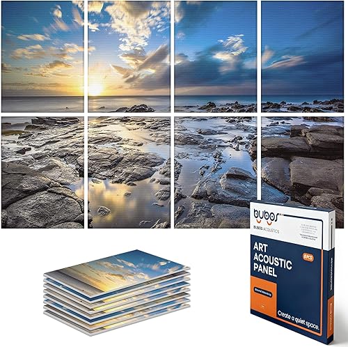 BUBOS Paquete de 8 paneles acústicos artísticos autoadhesivos insonorizados, paneles de pared de 48 x 32 pulgadas, paneles de pared acústicos