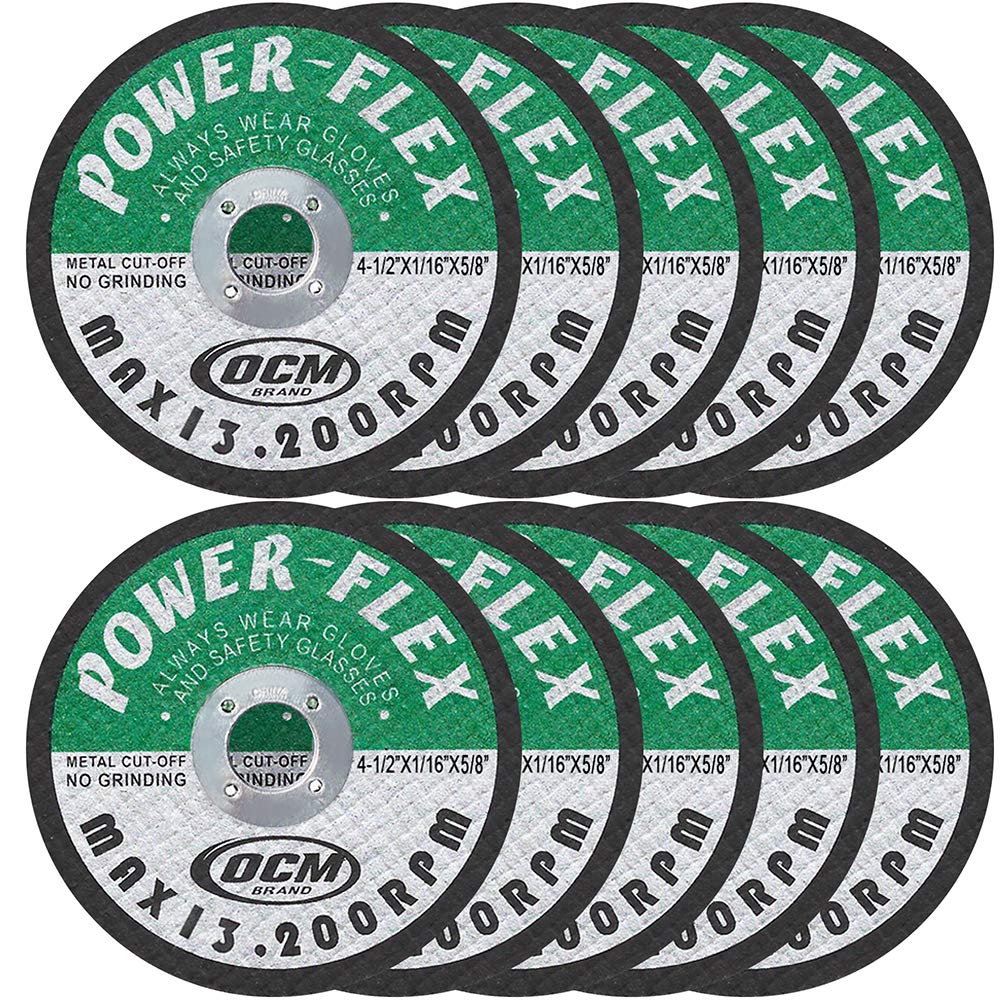 4 1/2 Inch x 1/16 Inch x 5/8 Inch Premium Cut Off Wheels - 10 Pack -, for Cutting All Ferrous Metals and Stainless Steel