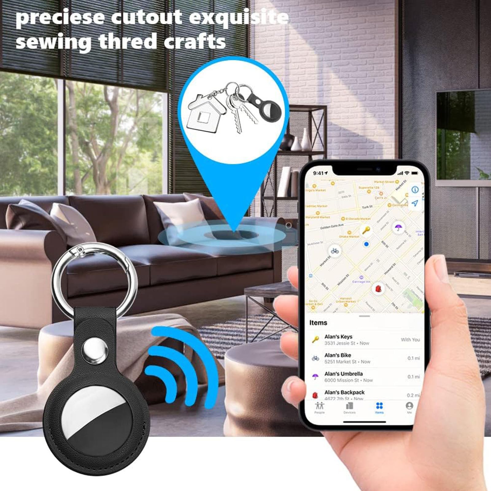 Ainiv Llavero para AirTag, 2 Pieza Llaveros para AirTag Funda Protectora, PU Localizador Portátil Antipérdida, Protectora de Cuero Funda Bluetooth Tracker Mascotas y Mochilas — view 5