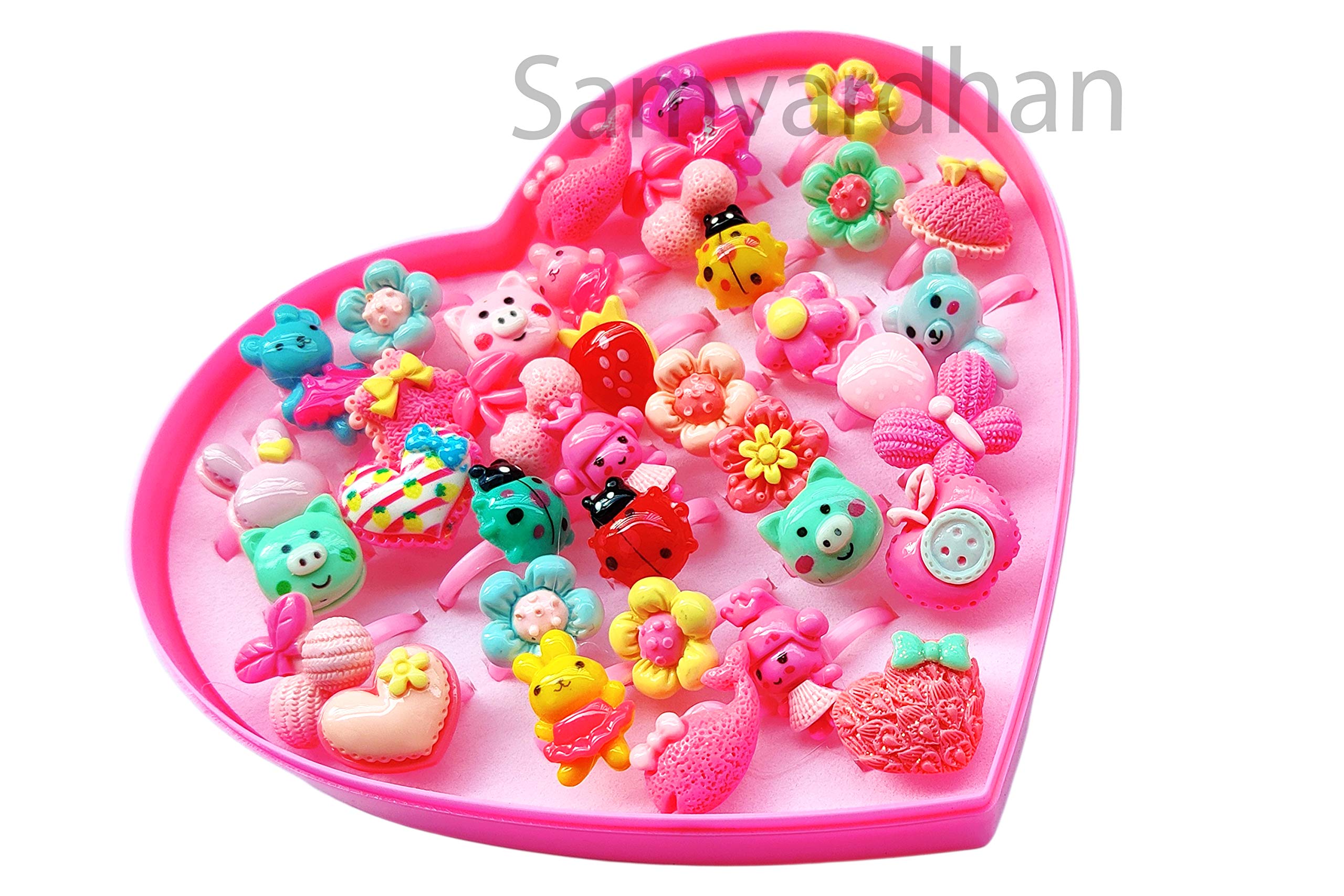 36 PCS Adjustable Cartoon Flowers Open Finger Ring for Birthday