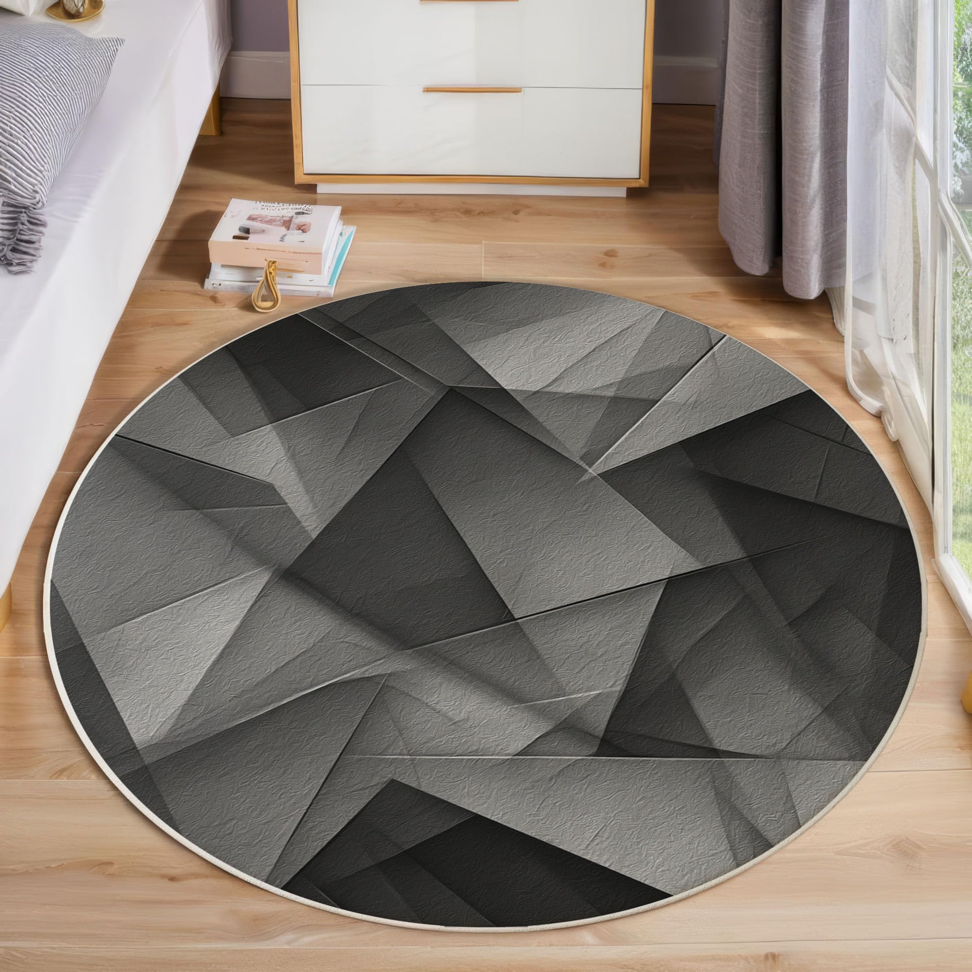 Tapis rond géométrie abstraite gris 120cm pour salon