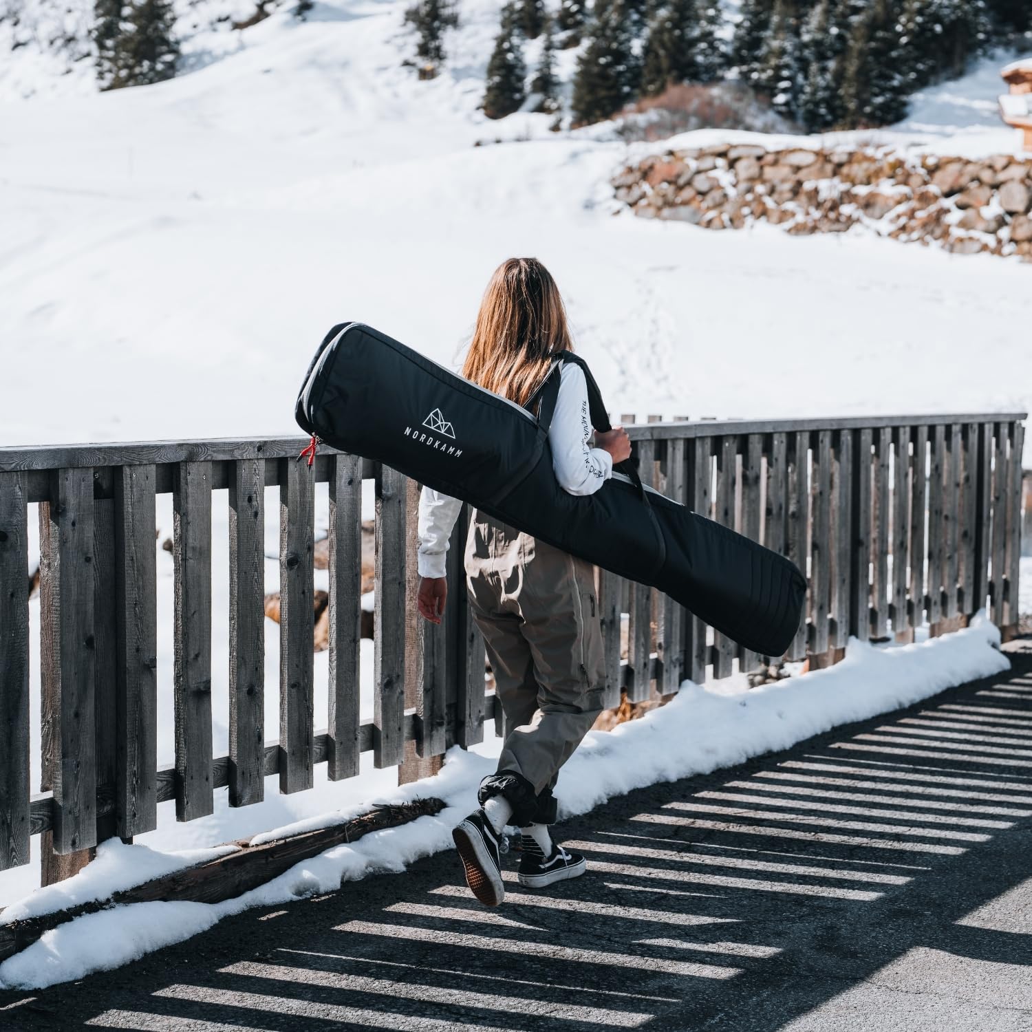 NORDKAMM Skisack, Skitasche für 1 Paar Ski Plus Stöcke, gepolstert & wasserdicht, längenverstellbar, blau