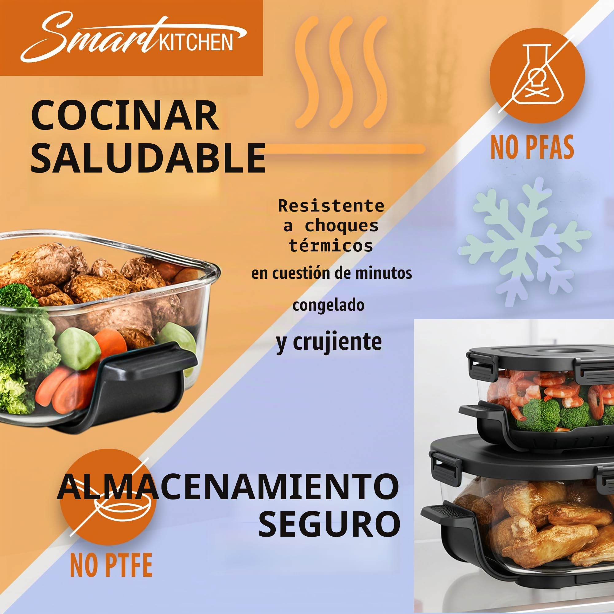 Freidora de aire inteligente de vidrio para cocina 4 en 1 – Air Fryer para hornear, recrisp y Max Crisp – 4 L + 1,5 L Torre Turbo Pro con recipiente de vidrio – Compacta y portátil – Negro