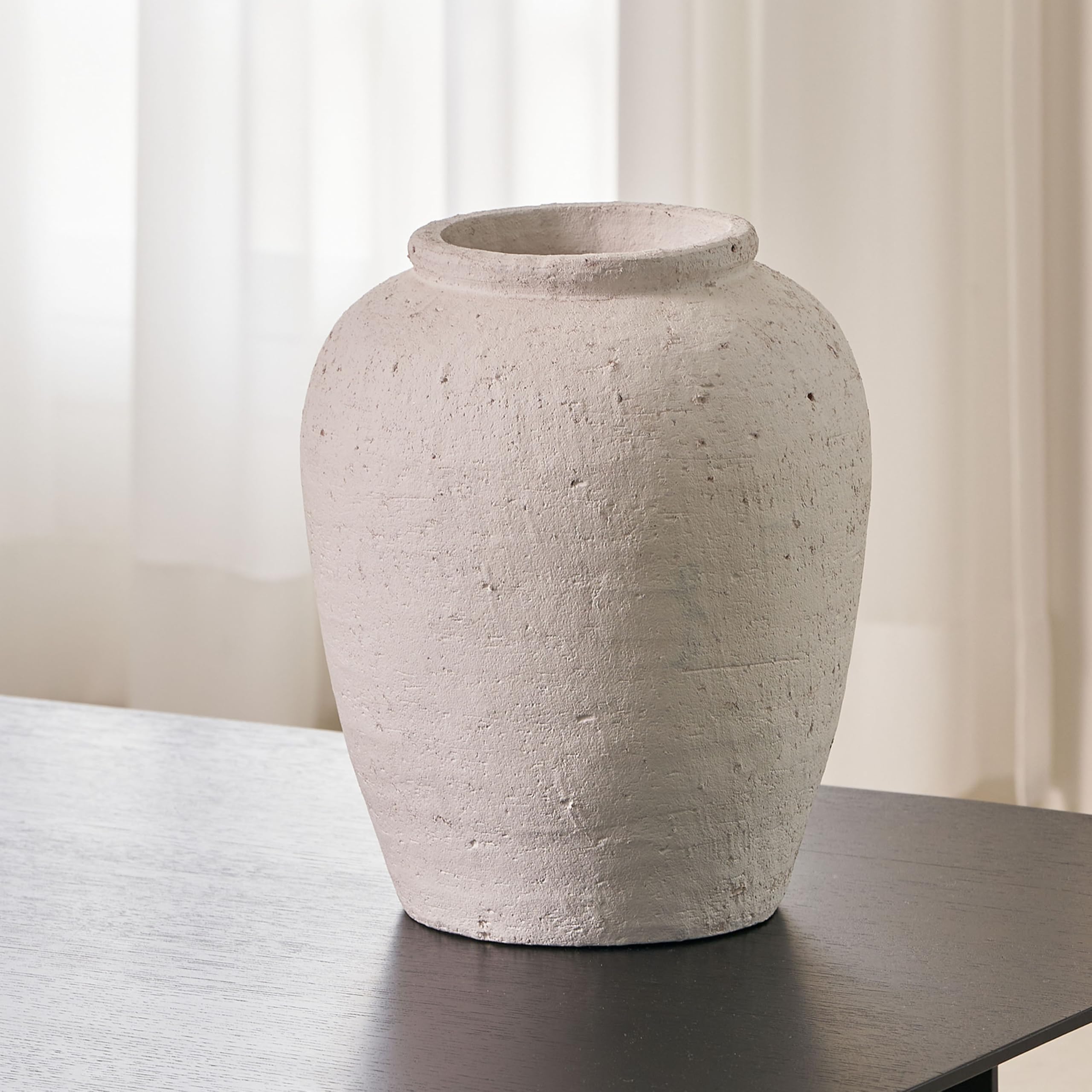 LB2 Large White Ceramic Vase, 11.8" Tall Zen Style vase, Terra Cotta Pitcher Vase, Distressed Farmhouse Decor, Pottery Decorative Flower for Home Decor (H 11.8" X 9.8")
