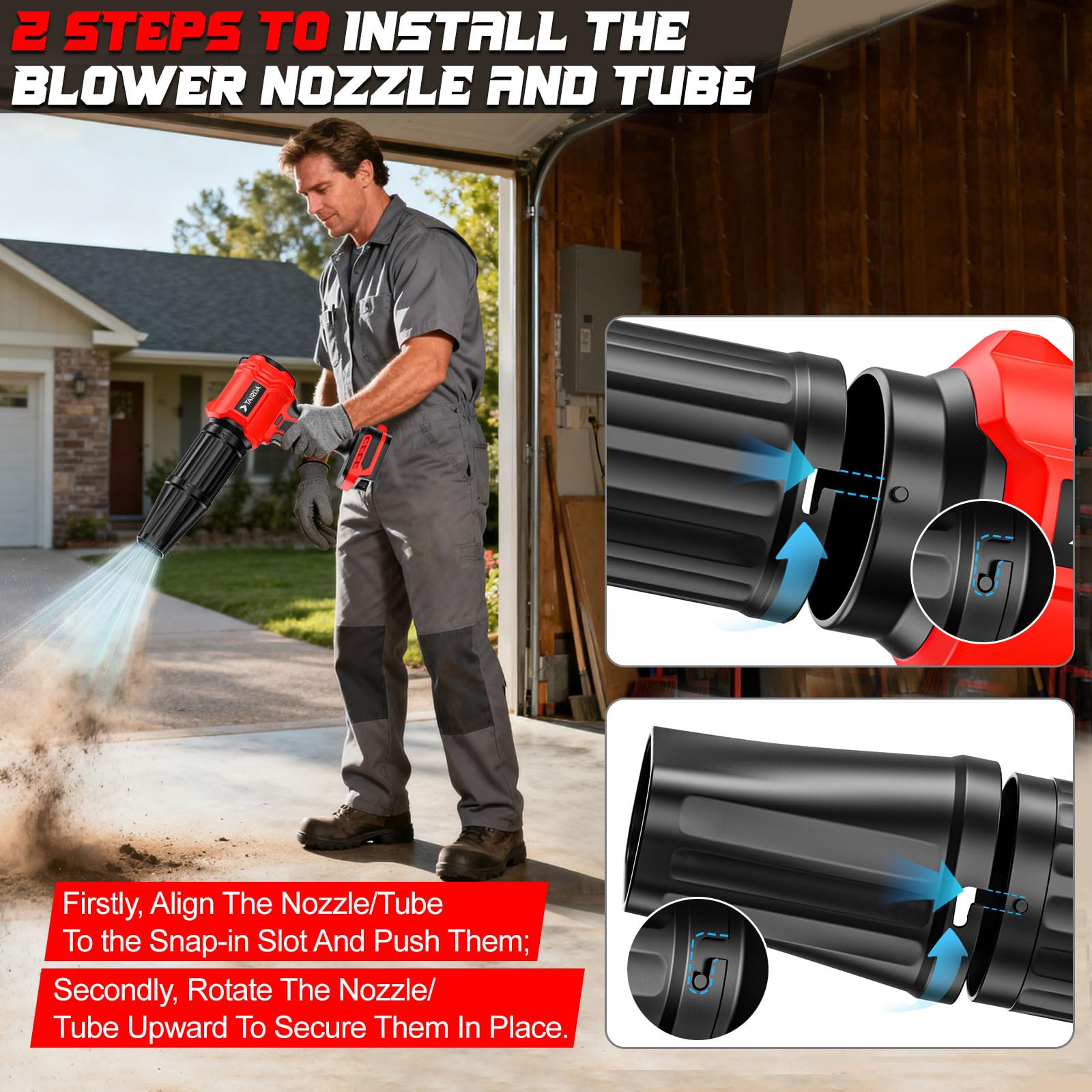 Soffiatore per foglie senza fili, compatibile con batteria Milwaukee da 18 V (senza batteria), mini soffiatore a getto turbo con 2 ugelli, leggero e uso con una sola mano, per patio, garage
