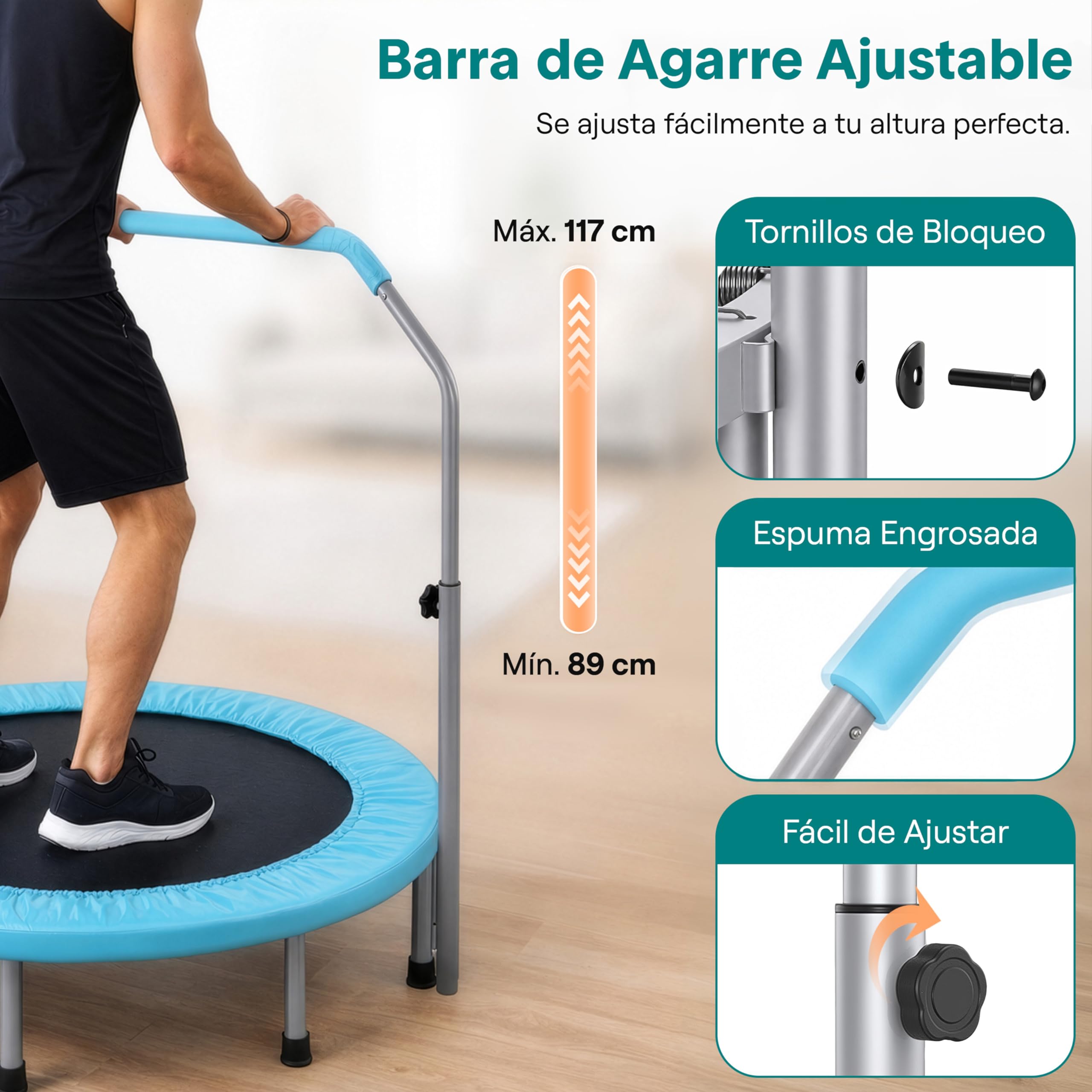 SereneLife trampolin Mini Plegable, Cama Elastica, Fitness, Compacto para niños y Adultos, Rebounder de Ejercicio, Asa de Espuma