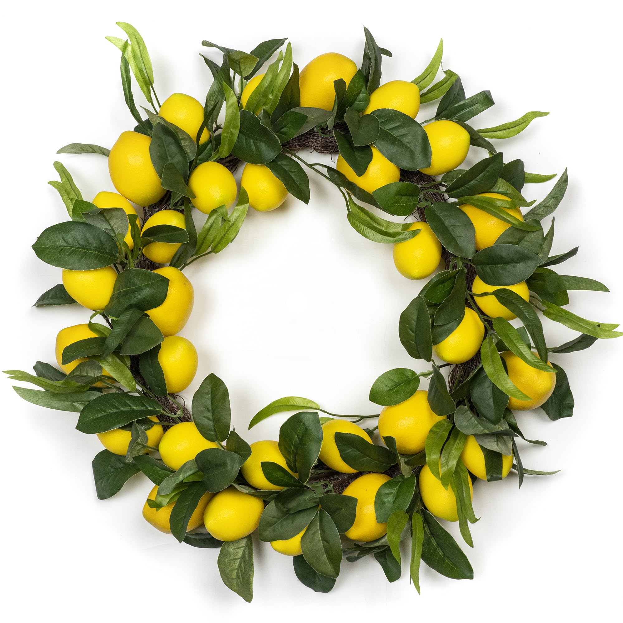 lemon wreath - yellow lemon with artificial green leaves wreath for home holiday front door decor (20inch)