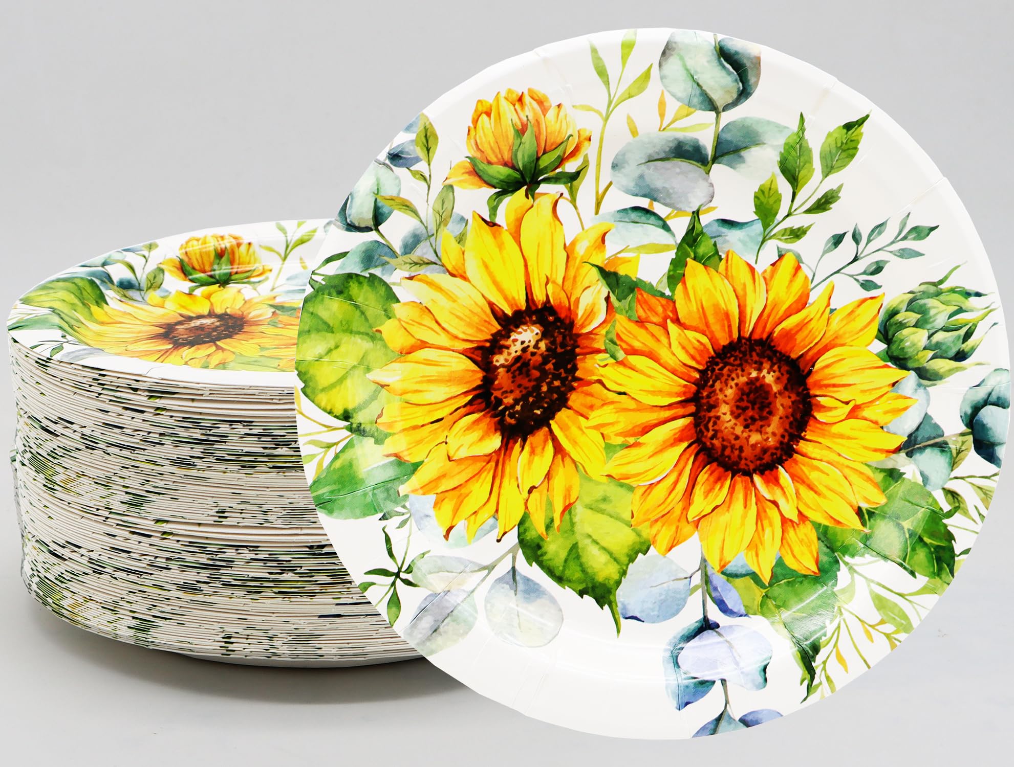 50Pcs Sunflower Birthday Party Supplies Sunflower Paper Plates, 7" Sunflower Dessert Plates for Sunflower Themed Baby Shower,Wedding Bridal,Spring