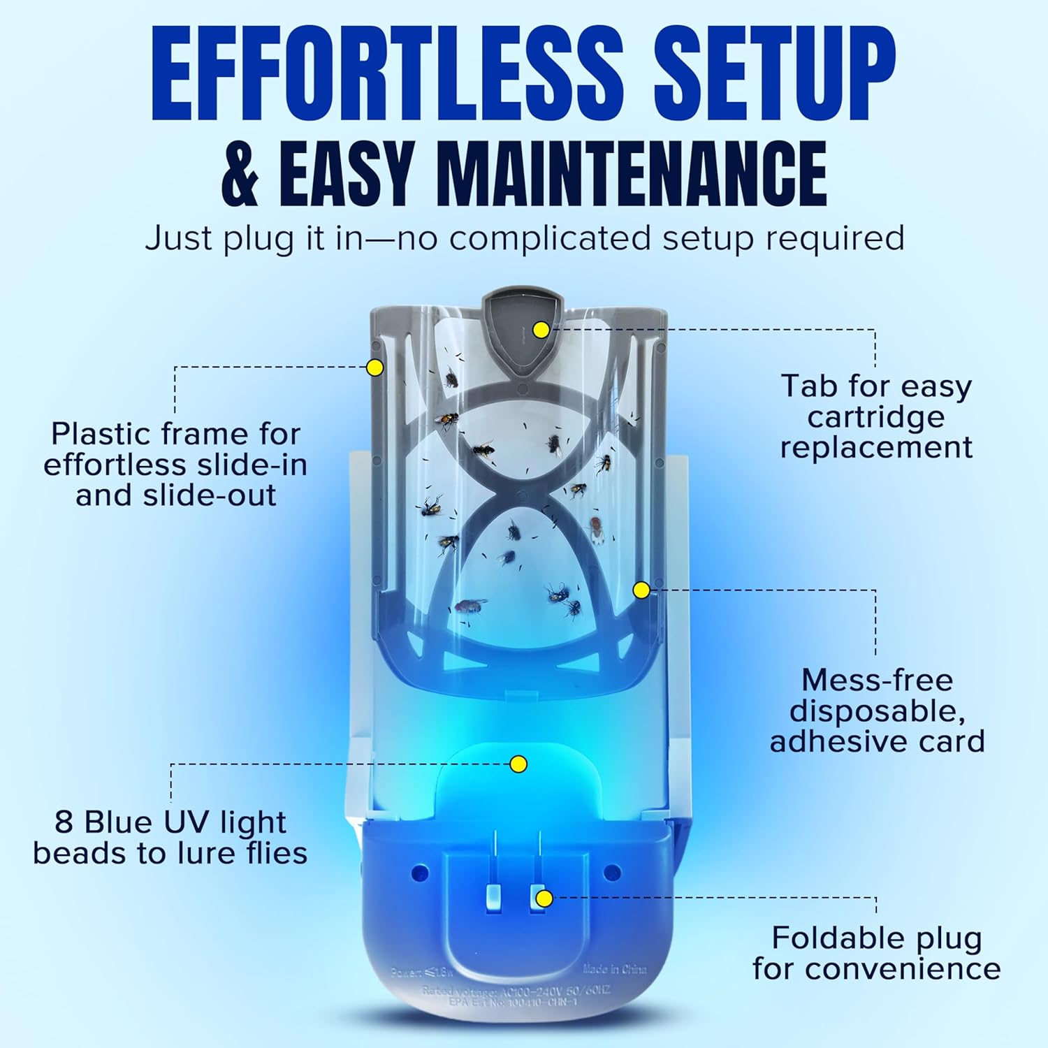 2 Fruit Fly Traps & 10 Adhesive Cartridges, Indoor Plug-in Bug Catcher, UV Light Fly Trap Captures Fruit Flies, Gnats, Houseflies, Moths, and Flying Insects for Kitchen, Bathroom, Plant Areas