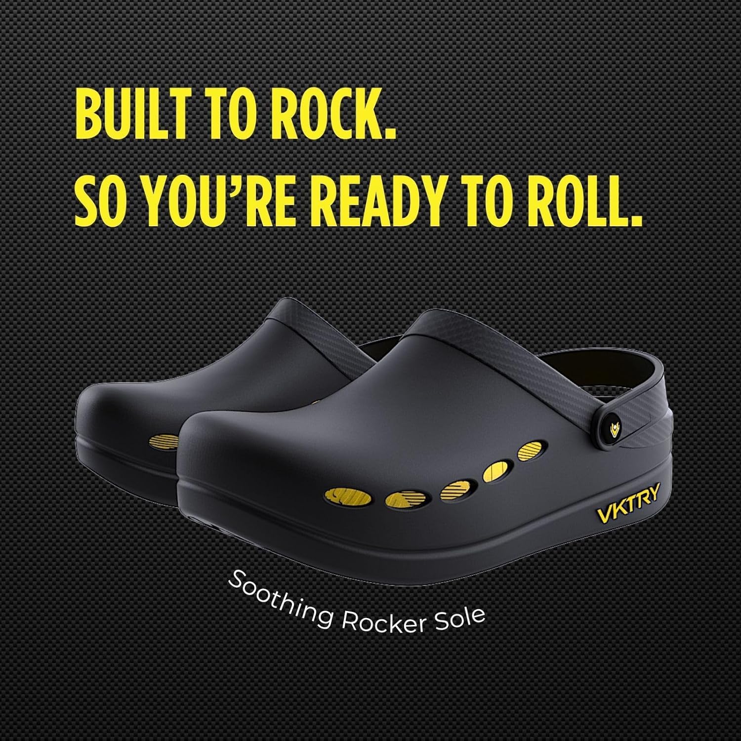 VKTRY Performance Recovery Clogs – Cushioned EVA with Carbon Fiber Stability | Rocker Sole, Ventilated Comfort, Deep Heel Cup, Slip-Resistant Grip, Removable Strap