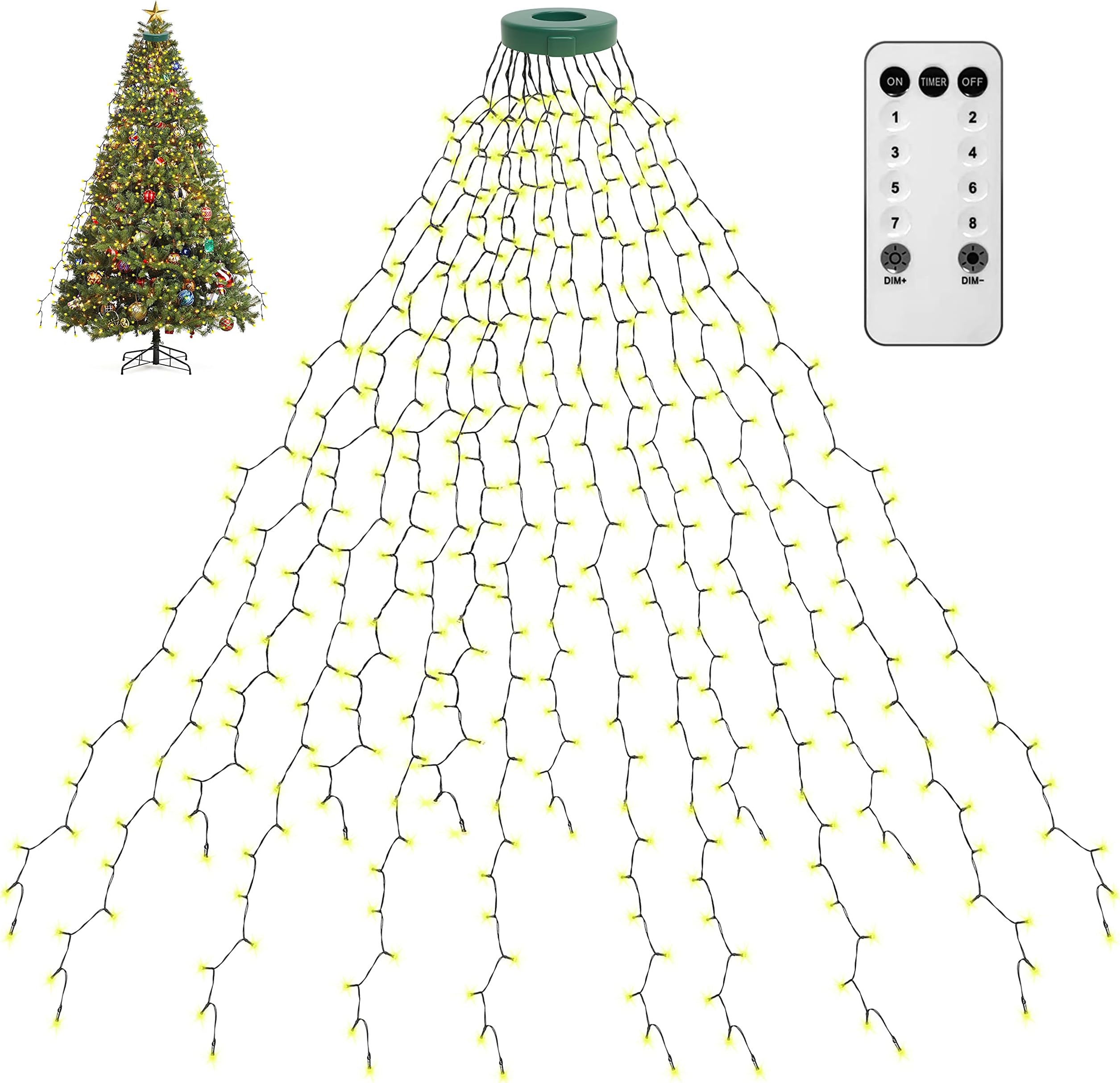 Guirlande Lumineuse Sapin Noël 400 LED Avec Anneau - 2,5m X 16 Branches, 8 Modes, Blanc Chaud, IP44 Étanche