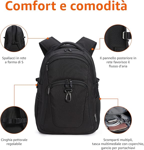 Amazon Basics Travel Laptop Backpack for 15.6 inch Laptop, Black - 2