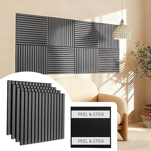 Miniatura 10 de Paneles de pared acústicos autoadhesivos de 22.8 x 22.8 pulgadas, paneles insonorizados con aspecto de madera de nogal, paquete de 4, paneles de