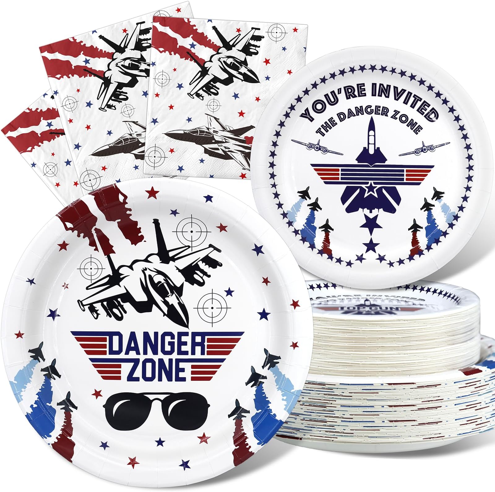 Fighter Jet Pilot Party Decorations - 20 Pack Military Jet Plates and Napkins - Disposable and Stylish Supplies for Birthdays and Events