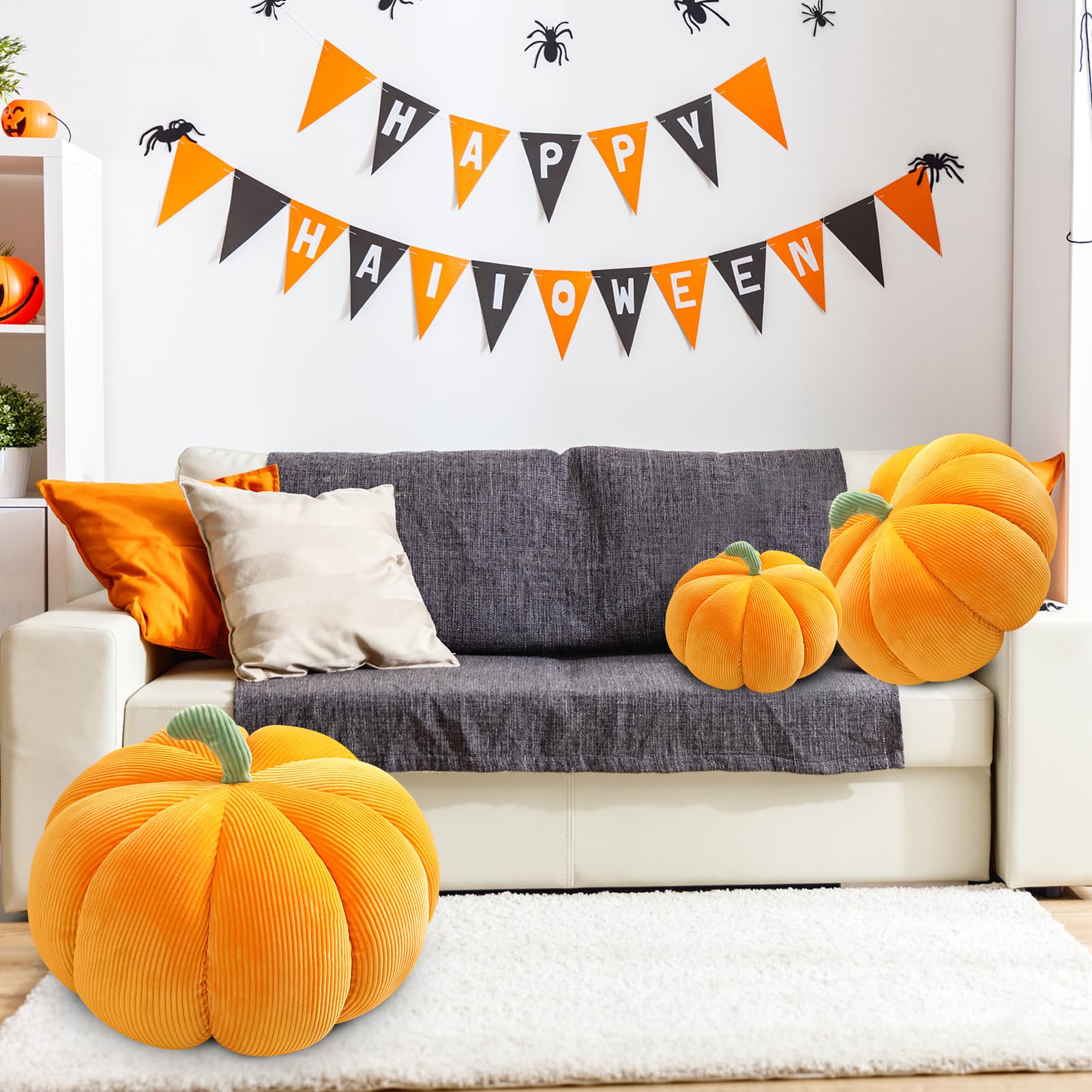 Coussin de citrouille 3D - Décoration d'automne en forme de citrouille - Décoration d'Halloween - Coussin de siège en peluche, citrouille - Pour chambre à coucher, chambre d'enfant, canapé, (jaune, 55