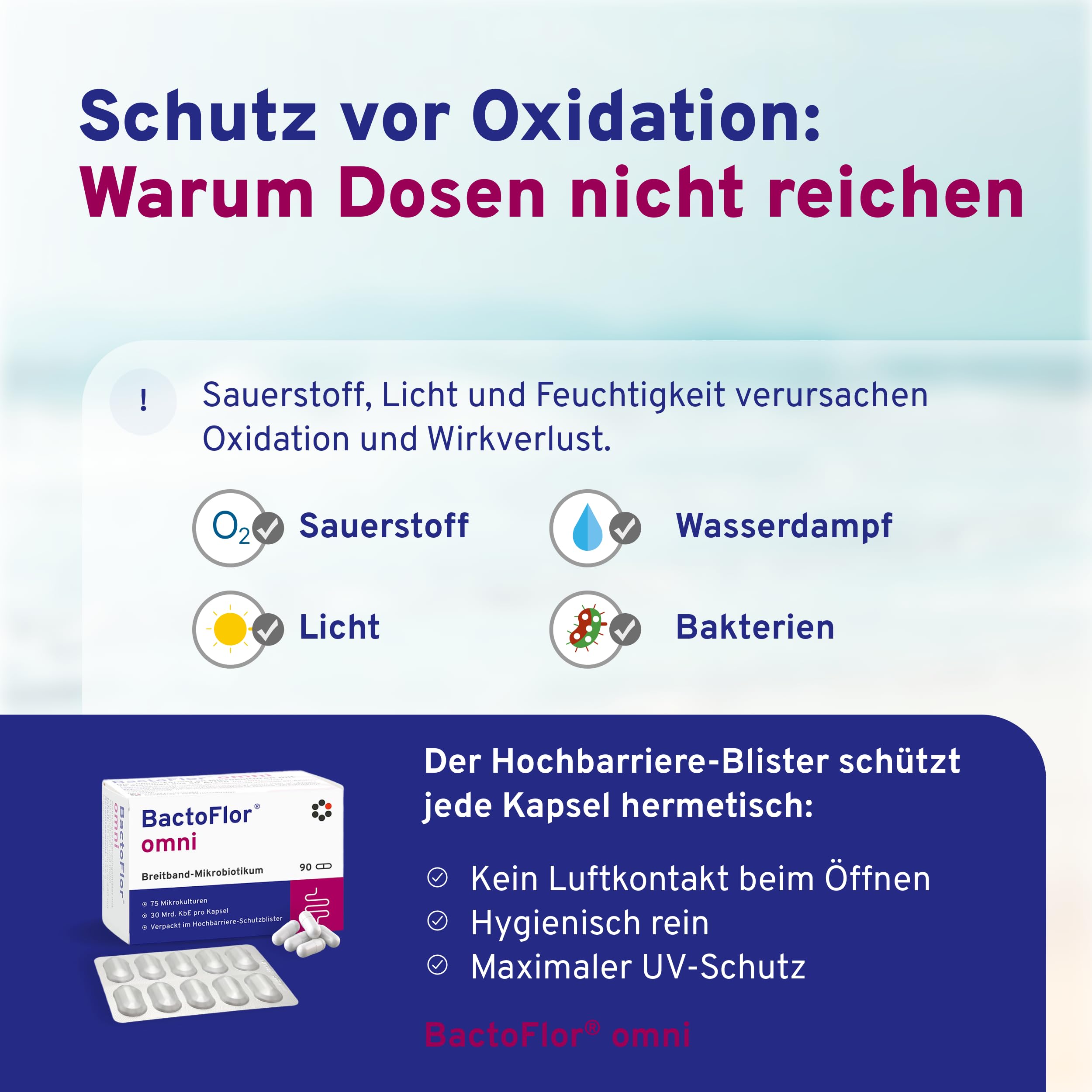 BactoFlor® omni - Probiotika mit 75 Bakterienkulturen hochdosiert (90 Kapseln) - Für den Aufbau des Darms mit den wichtigsten Milchsäurebakterien - 2.700 Mrd. KBE je Packung - laktosefrei + glutenfrei