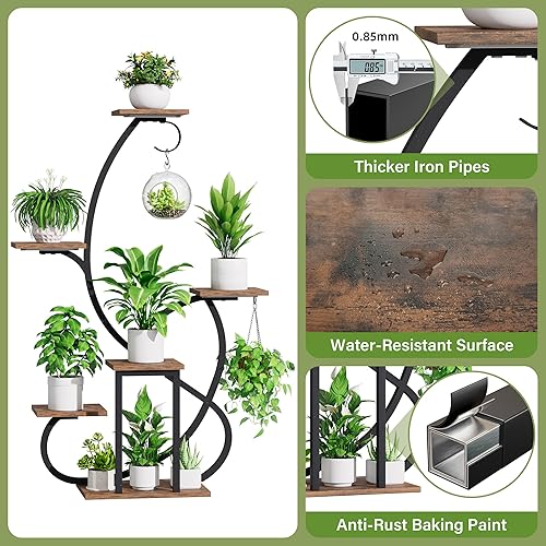 Miniatura 6 de Soporte para plantas de interior con luces de crecimiento, estante esquinero de 6 niveles, soportes de plantas de 47 pulgadas para múltiples