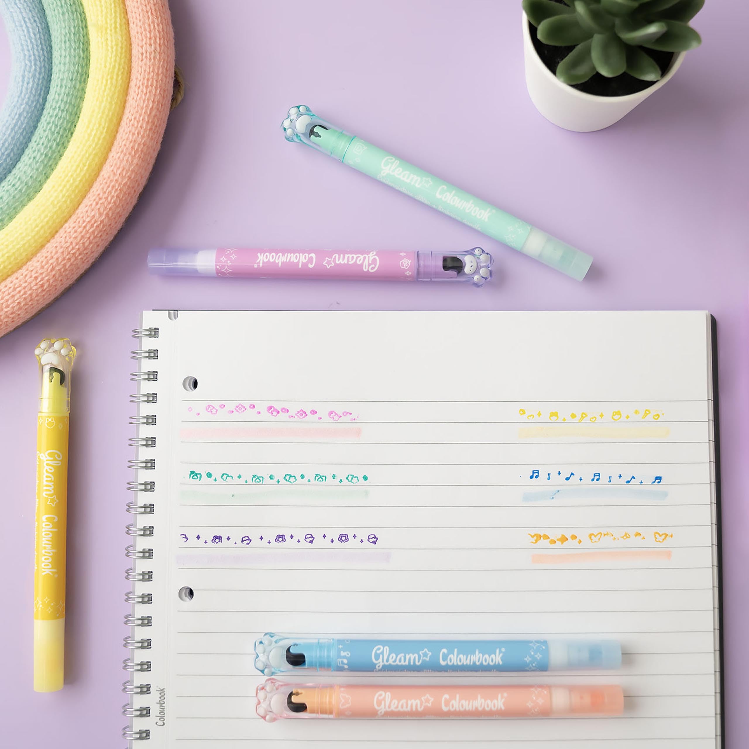 Set 3 Evidenziatori Gleam Glitter - Doppia Punta, Timbrino Doodle, Lilla - Foto 2