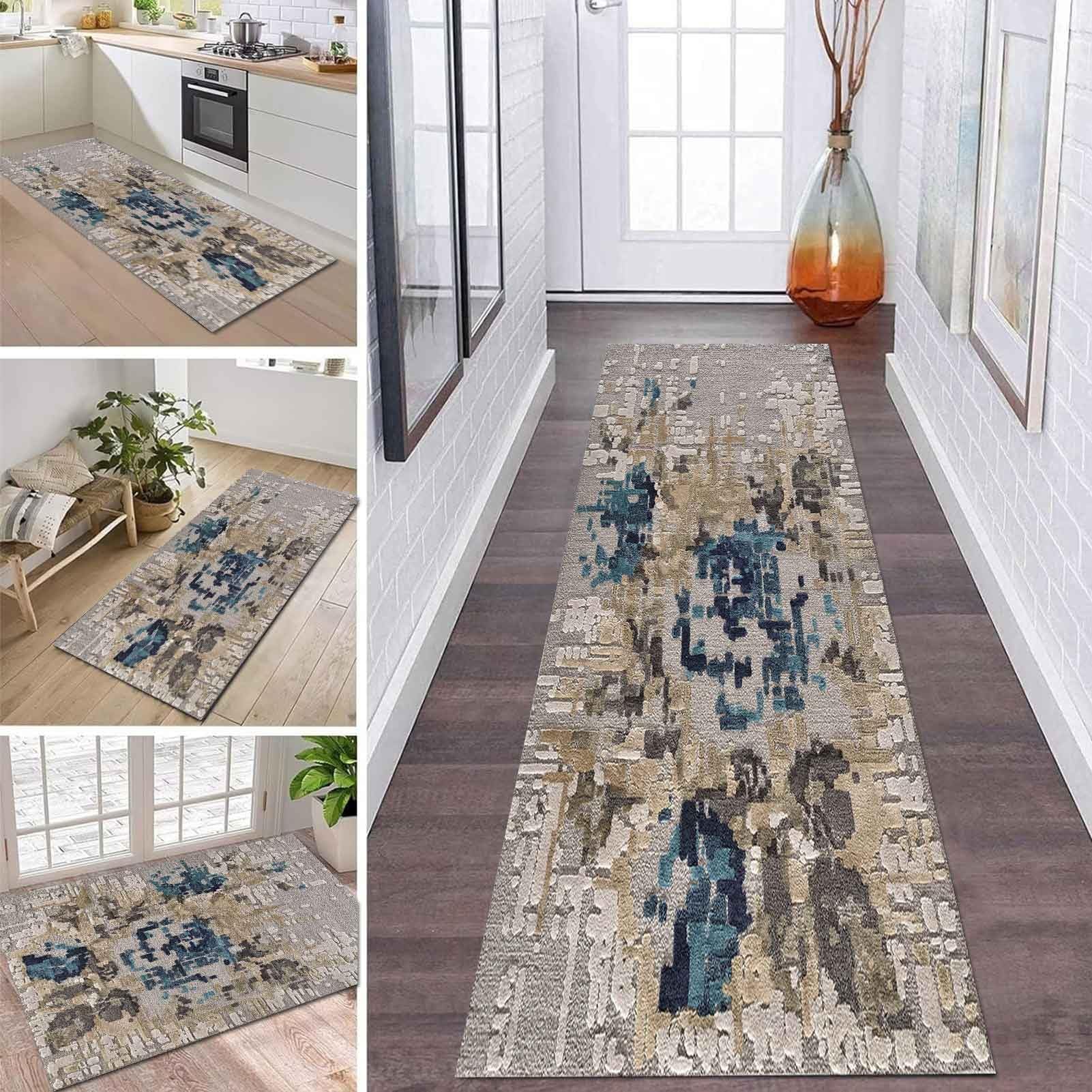 Tapis de passage lavable 100x350cm antidérapant à poils courts pour votre couloir ou cuisine