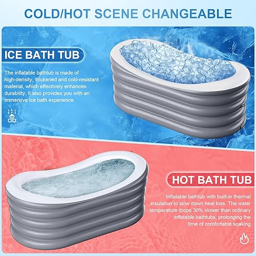 Miniatura 5 de Bañera inflable para adultos, bañera de hidromasaje, bañera plegable y portátil con respaldo con funda extraíble para el spa en casa o baño de hielo