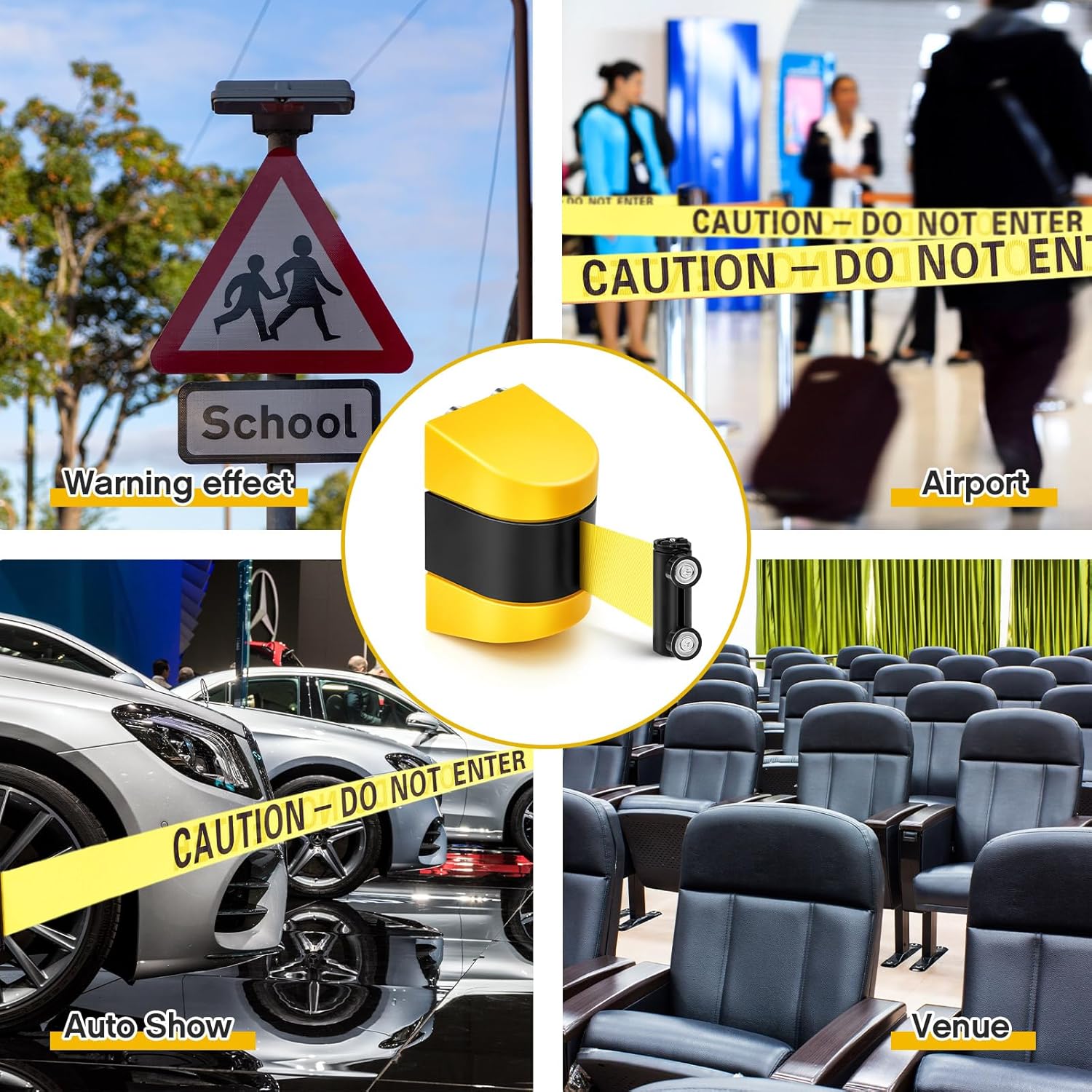Barydat 16.4 ft Magnetic Retractable Wall Mount Barrier, Crowd Control Safety Belt with ABS Case for Grocery Retail Store Stadium(Caution Do Not Enter,Yellow,1 Pieces)