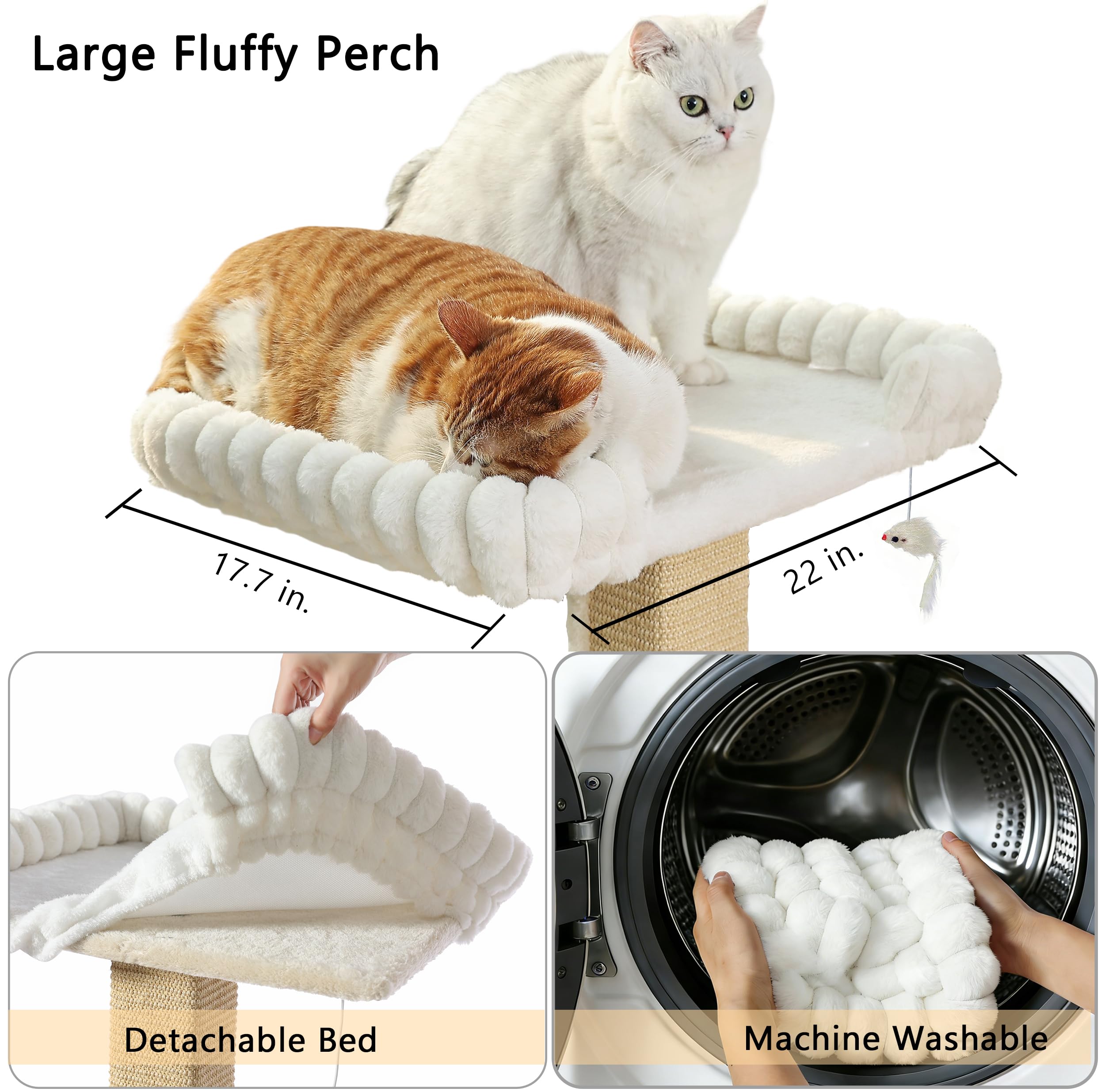 SnugCloud - Poste rascador para gatos con percha grande para ventana, cama ultra suave con refuerzo, árbol rascador de sisal ajustable de 47 pulgadas de alto para gatos grandes Maine Coon, escalar