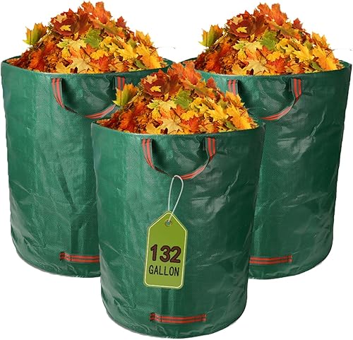 Bolsas de basura reutilizables de hojas para jardín y patio, paquete de 3, material grueso duradero de 132 galones