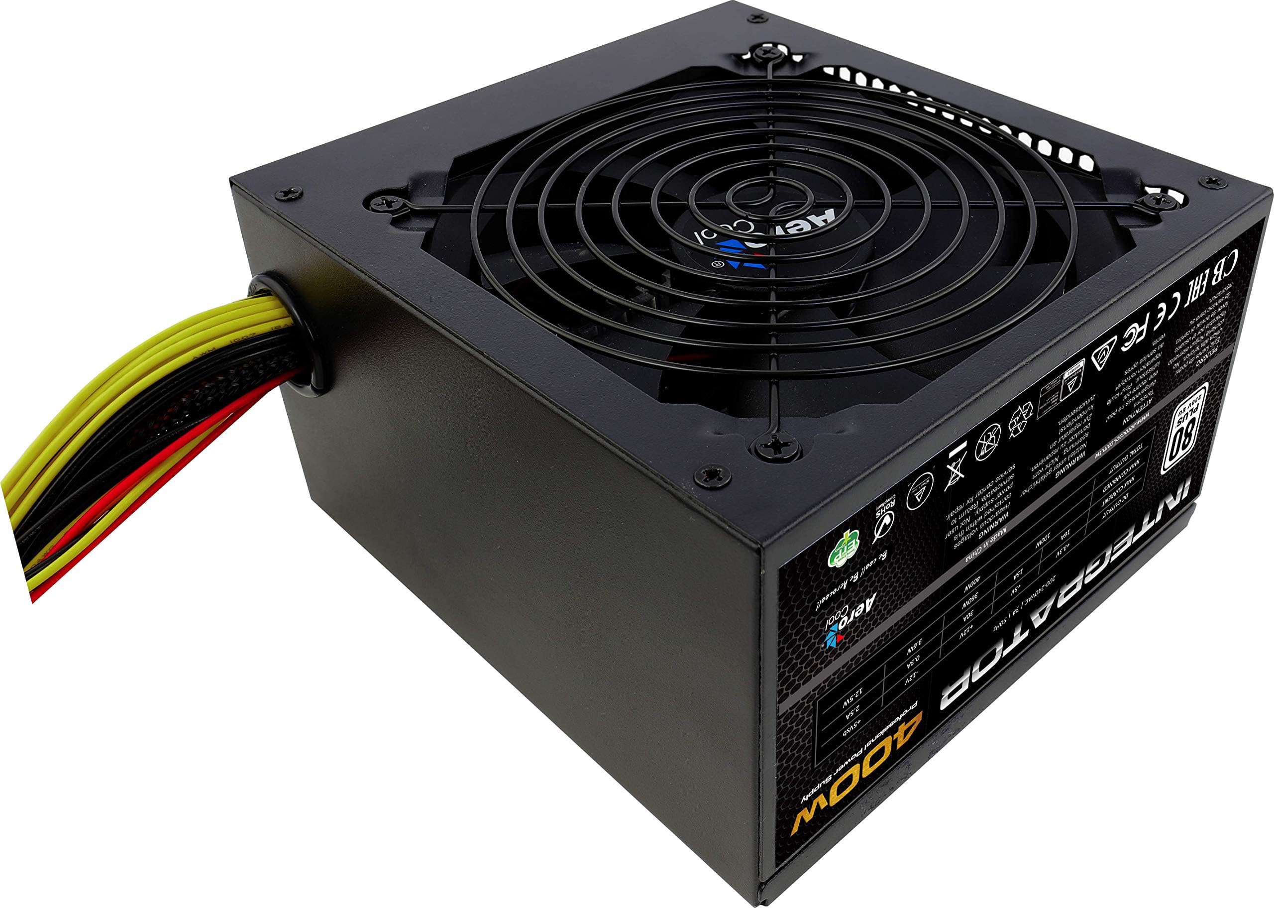 AeroCool Integrator 400W Power Supply, 80 Plus, Up to 85% Efficiency, 12 cm Black Fan, for an Entry-Level System - Black