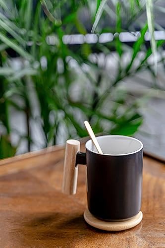 Miniatura 7 de Caja de regalo de taza de café con mango de madera, vaso de cerámica con tapa de bambú y cuchara para agitar, empaquetado para regalo, regalos de