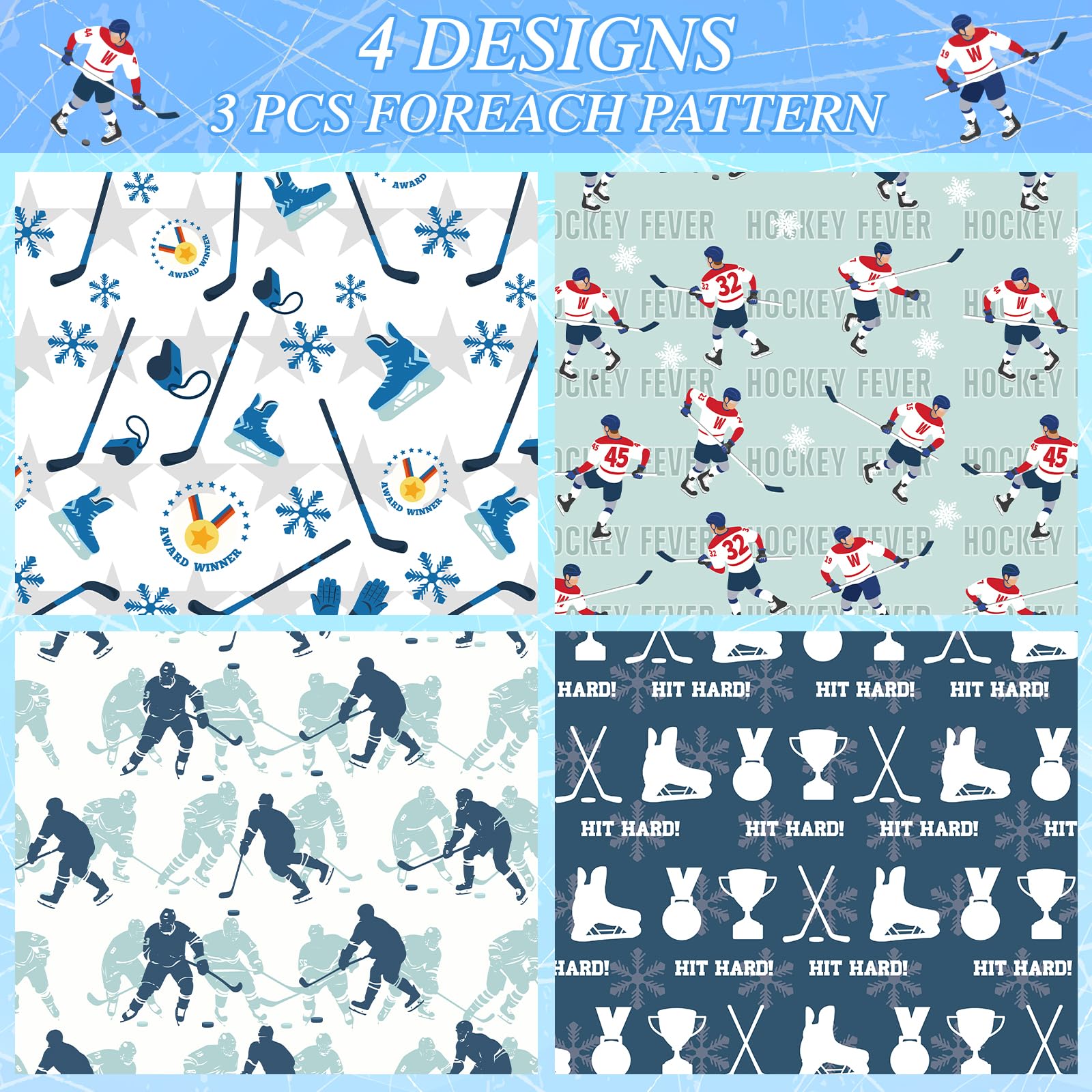 Eishockey-Geschenkpapier, 12 Bögen, Hockey-Geschenkpapier, Sport-Geschenkpapier, Eishockey-Themen-Geschenkverpackung für Party, Geburtstag, Teamfeier, 50,8 x 71,1 cm