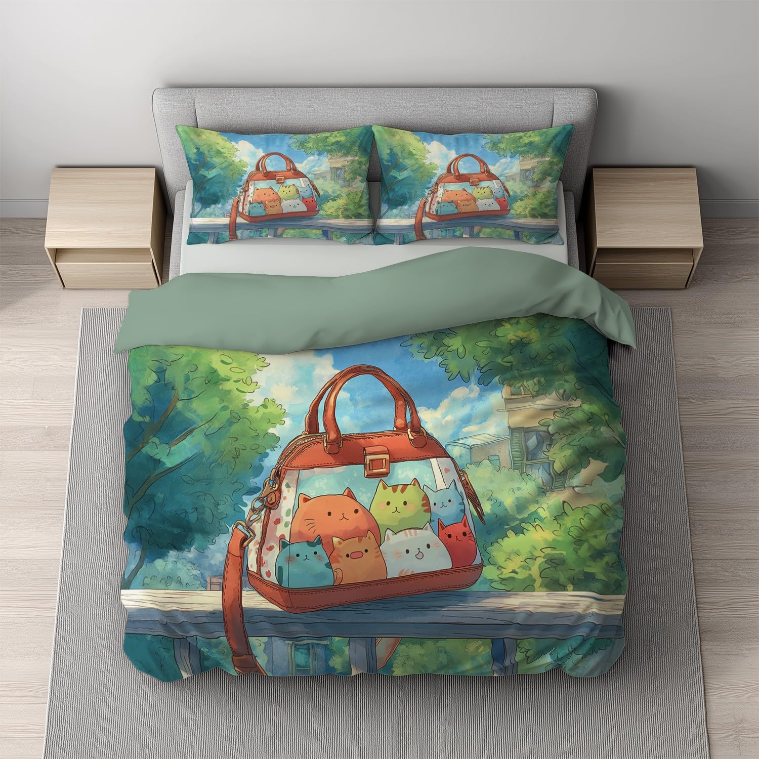 Luksusowa kolorowa torebka ze świeżym kotem poszewka na kołdrę 292 cm x 236 cm zestaw pościeli z mikrofibry jakość hotelowa odporna na blaknięcie poszewka na kołdrę poszewka na poduszkę 2 w zestawie