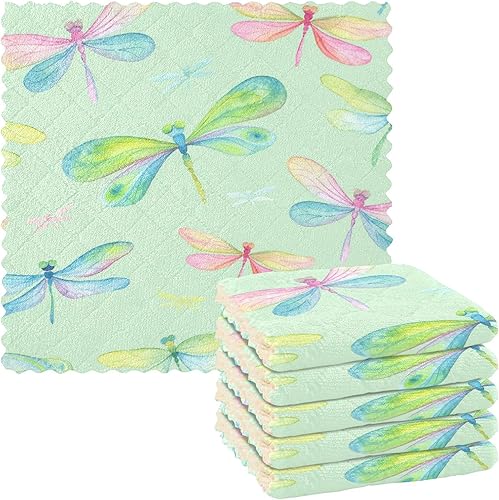 Watercolorful Dragonfly Cotton Decorative Kitchen Towels and Dishcloths Quick Dry Set of 6 Cooking Towels for Bathroom Coffee