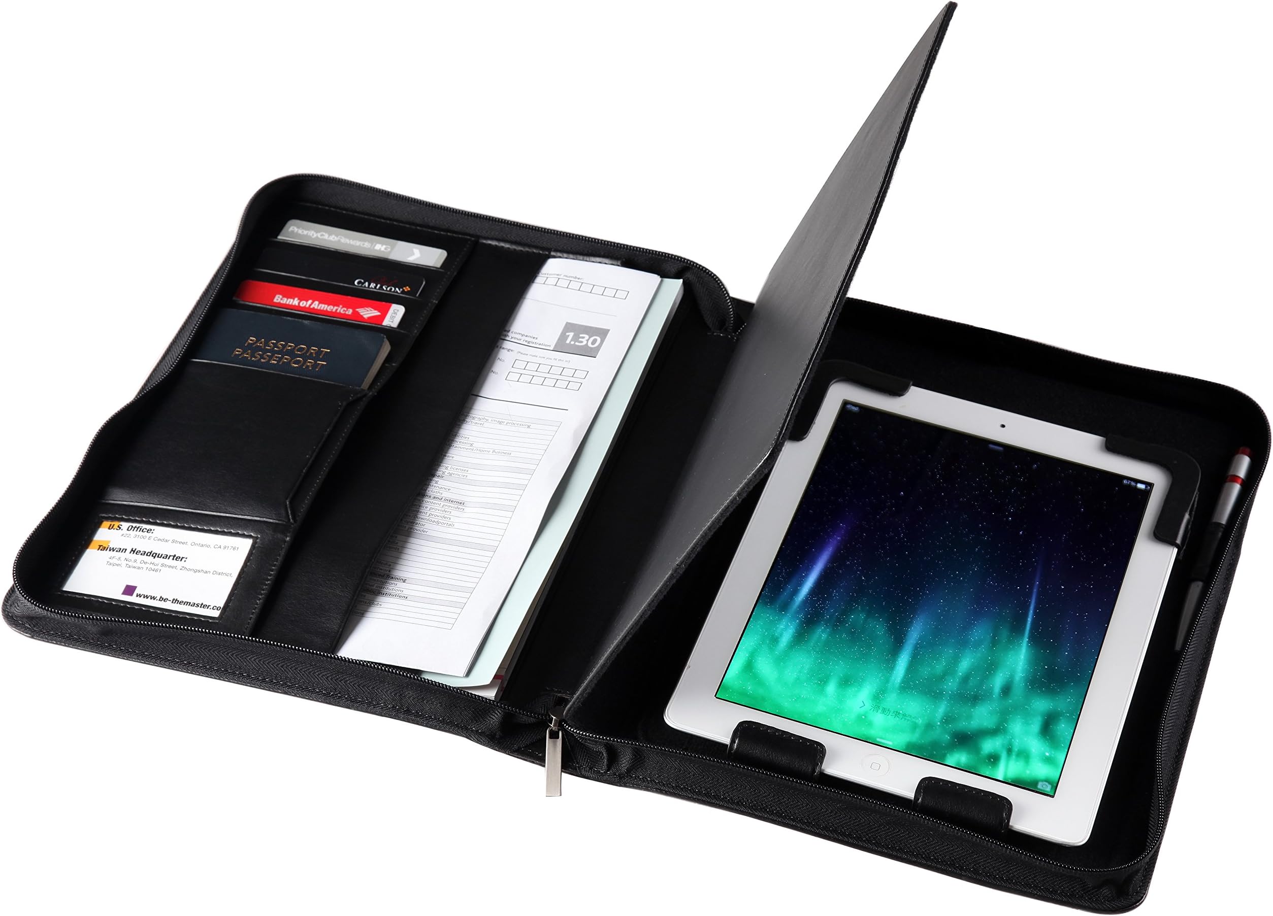 MAZZ Universal Business Folio - Zippered Padfolio for Tablet Devices With up to 11-Inch Screen Display, Black