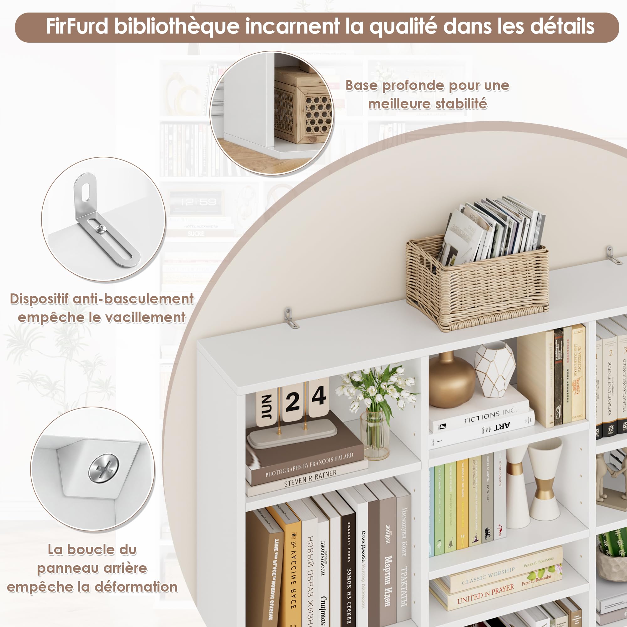 FirFurd Bibliothèque 190 cm Bibliotheque Meuble de Rangement avec 27 Étagères Bibliothèques pour Salon Bureau Cuisine Chambre Étagères Réglables 102.5x23.5x190cm