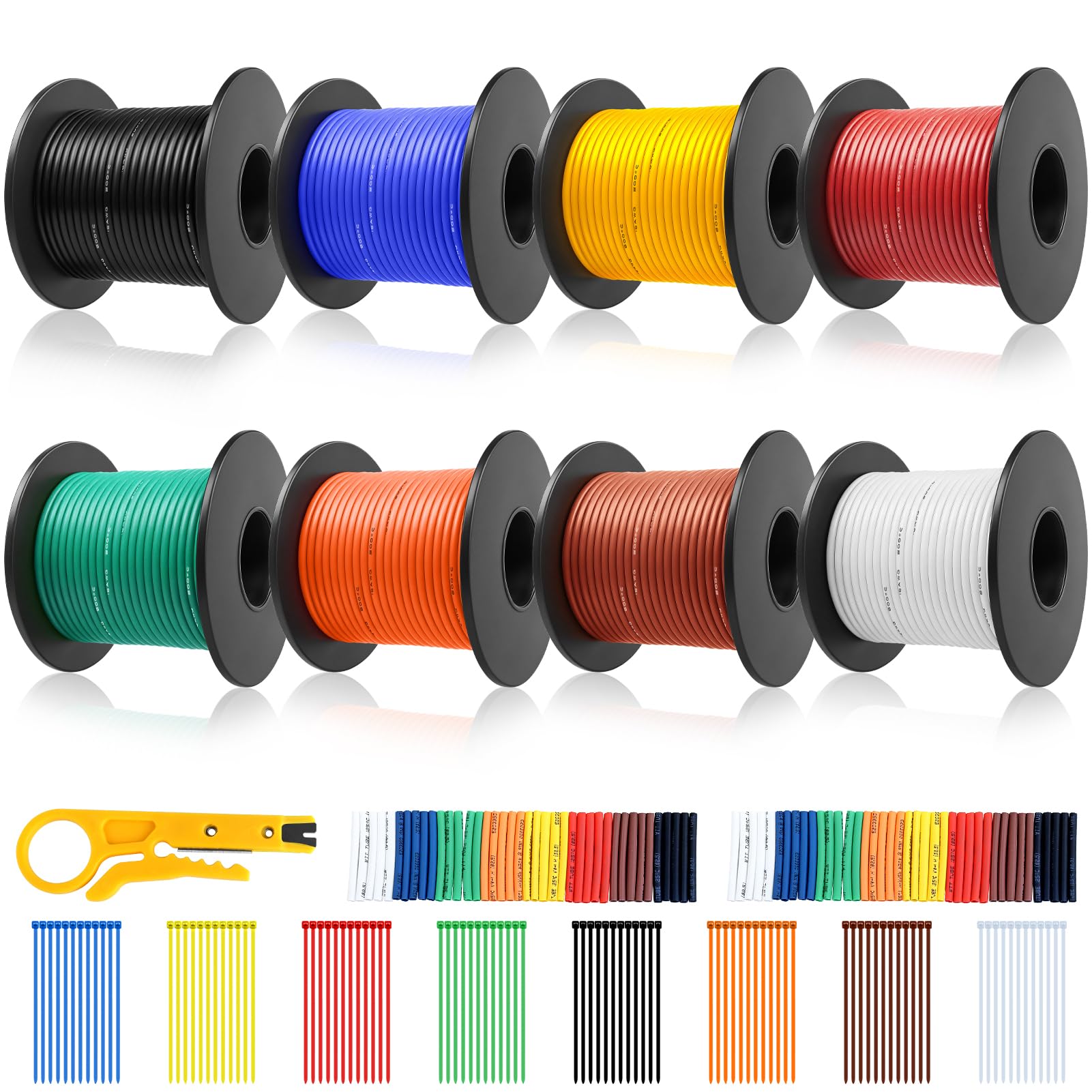 18 AWG 0,75mm² Silikon Litzenkabel Set in 8 Farben, 15 Meter pro Rolle Litzendraht Kabel, Flexibles Verzinntes Kupferkabel für KFZ, Haushalt, LED, Modellbau und DIY-Projekte