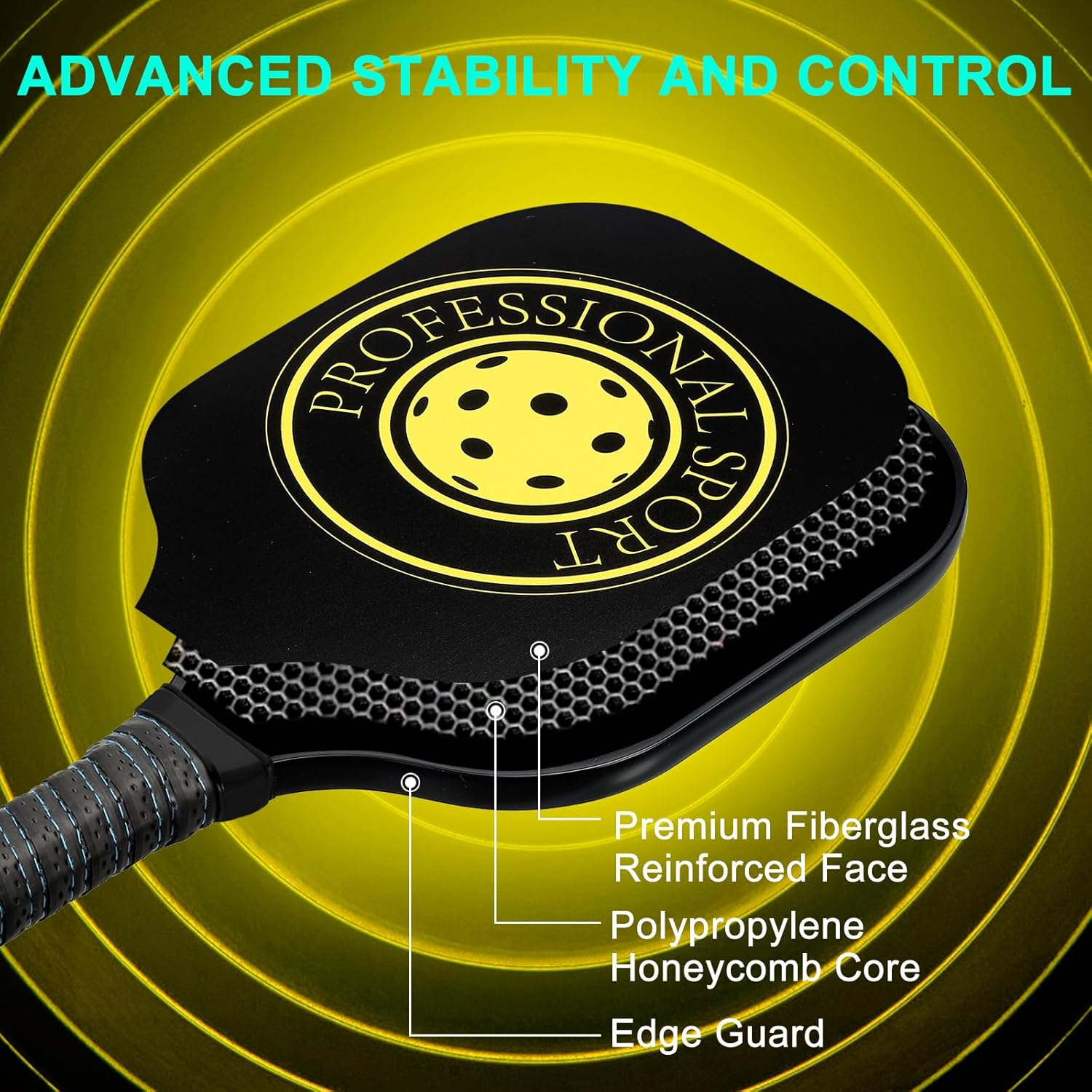 PATIKIL Pickleball Paddles Set of 2, USA Pickleball Approved, Composite Graphite Carbon & Fiberglass Face Pickleball Paddles, Anti-Slip Sweat-Absorbing Grip, 4 Pickleball, Portable Bag
