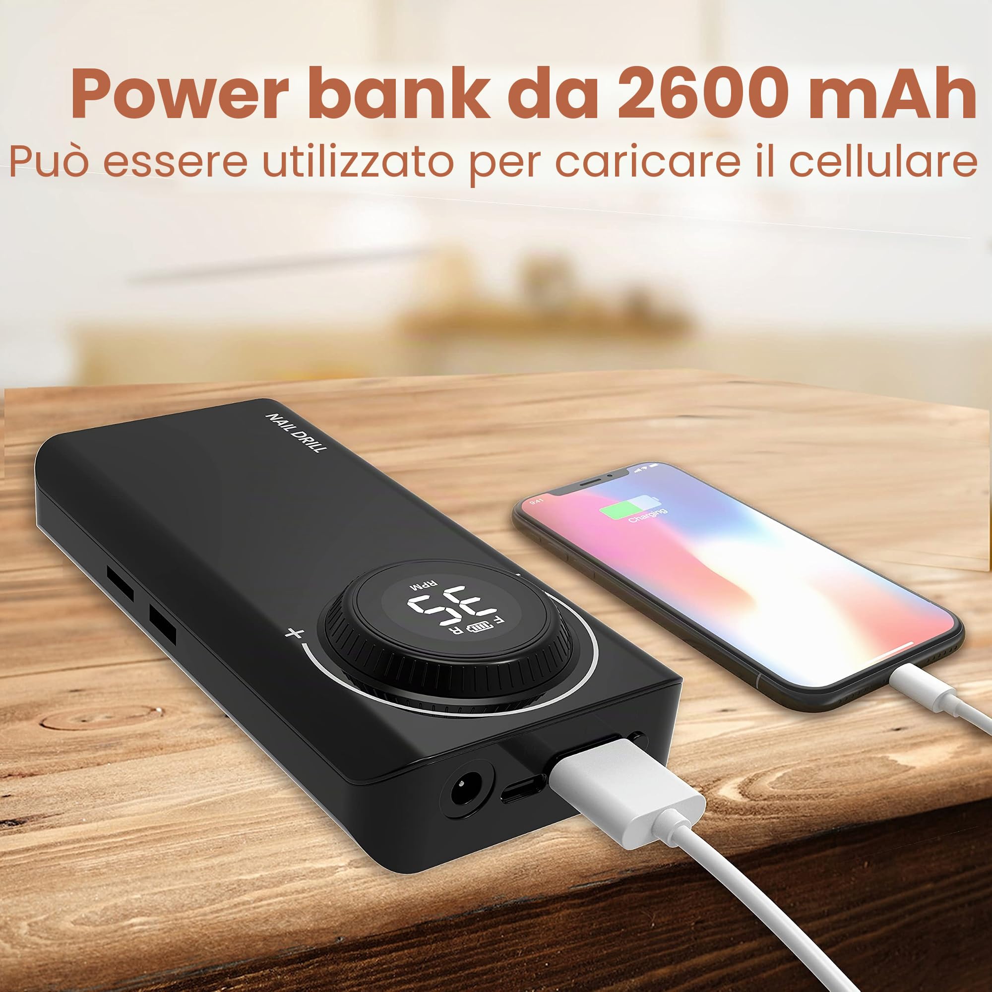 Delanie Fresa per Unghie Professionale 35000 Giri, Trapano Elettrico Ricaricabile per Unghie, Fresa Portatile per Unghie Semipermanente, Manicure e Pedicure, Adatta a Casa e Salone, Nero