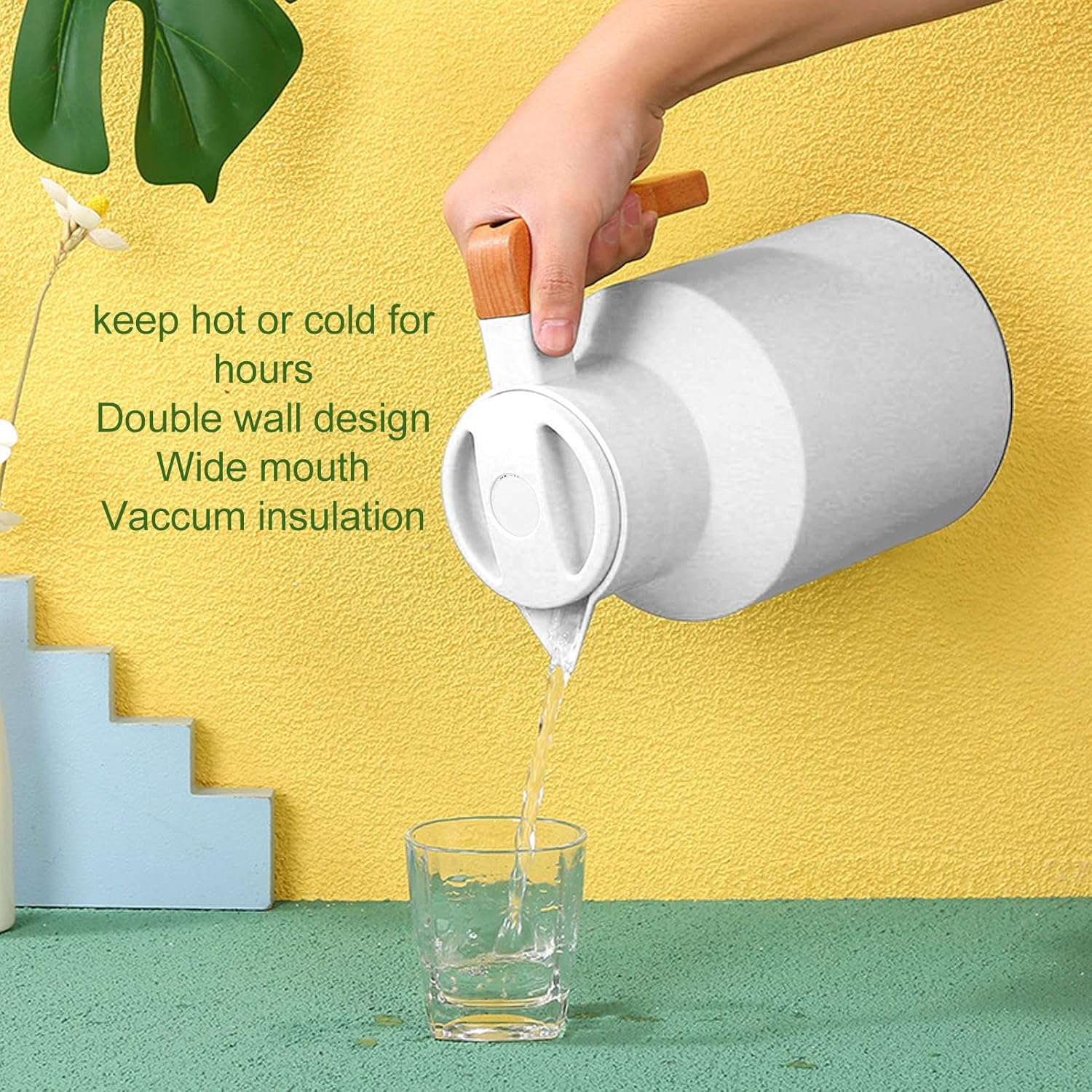 1000ml Coffee Carafe Keeping Hot Beverage Server Insulated Coffee Pitcher White Double Walled Coffee Carafe Vacuum Flask for Tea Juices Coffee