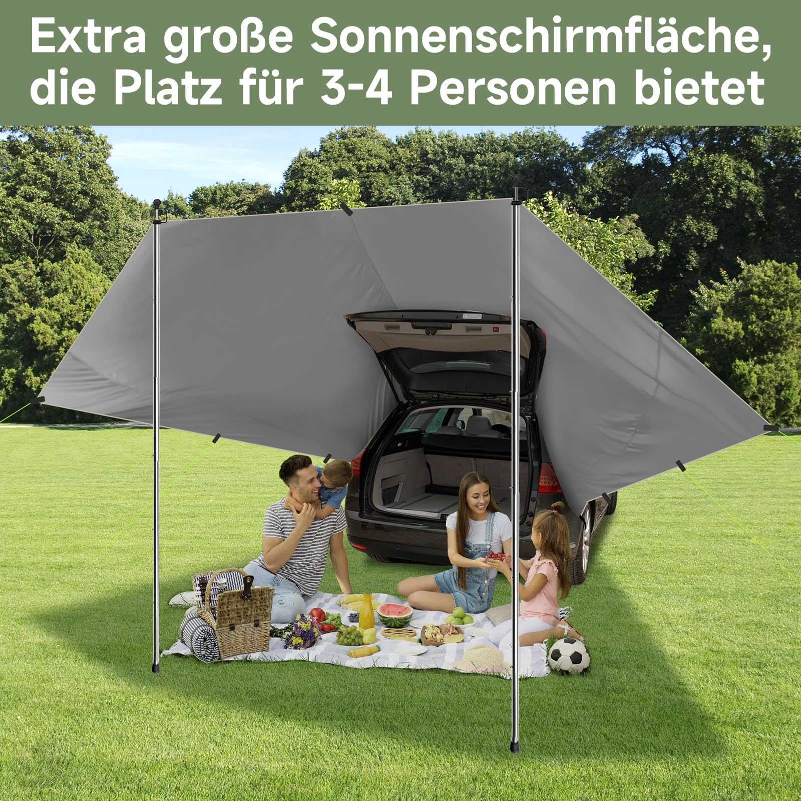 Tenda da Sole per Auto Impermeabile Antistrappo con Palo Regolabile per Camper Veranda