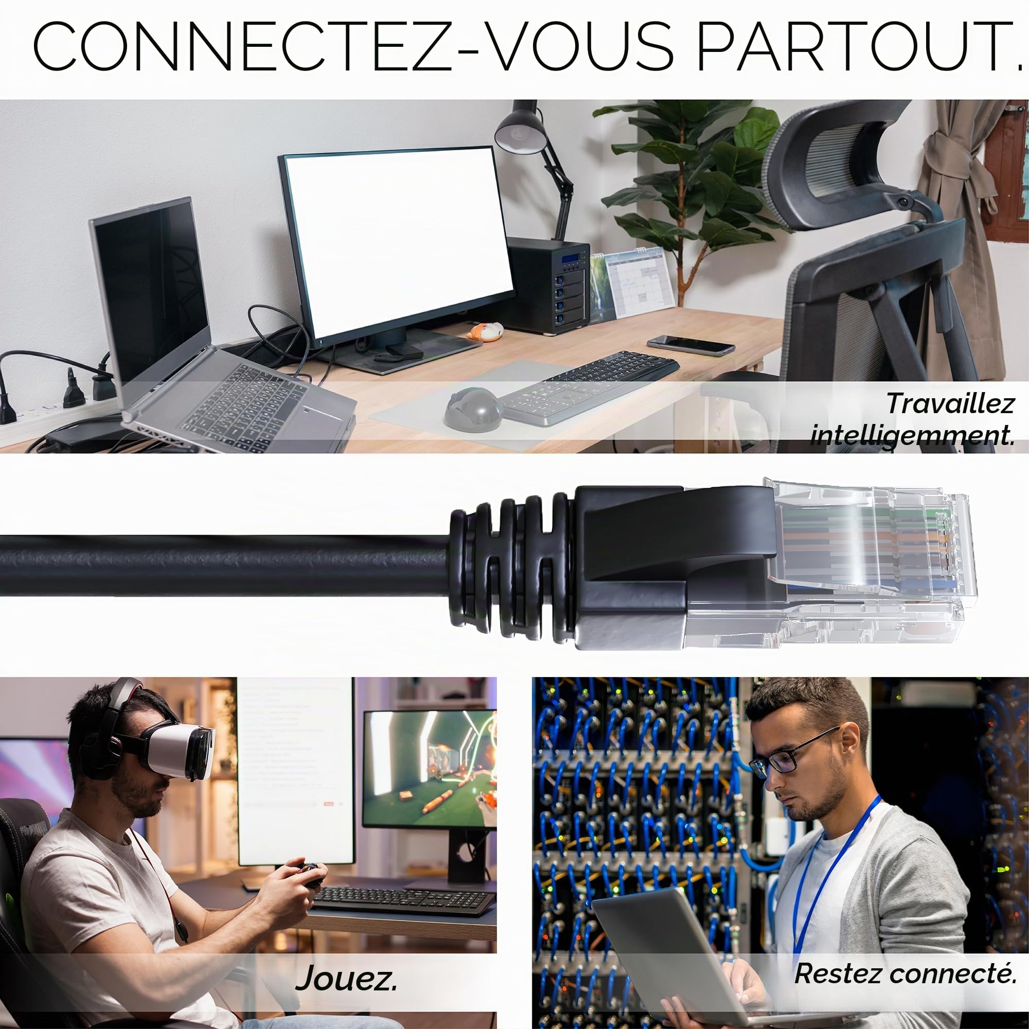 Mr. Tronic Exterieur Impermeable Câble Ethernet 100m, Bulk Reseau LAN Cat 6 Haut Debit Pour Internet Rapide 1 Gbps, Câble Ethernet AWG24, Cat6 en Vrac UTP CCA (100 Mètres, Noir)
