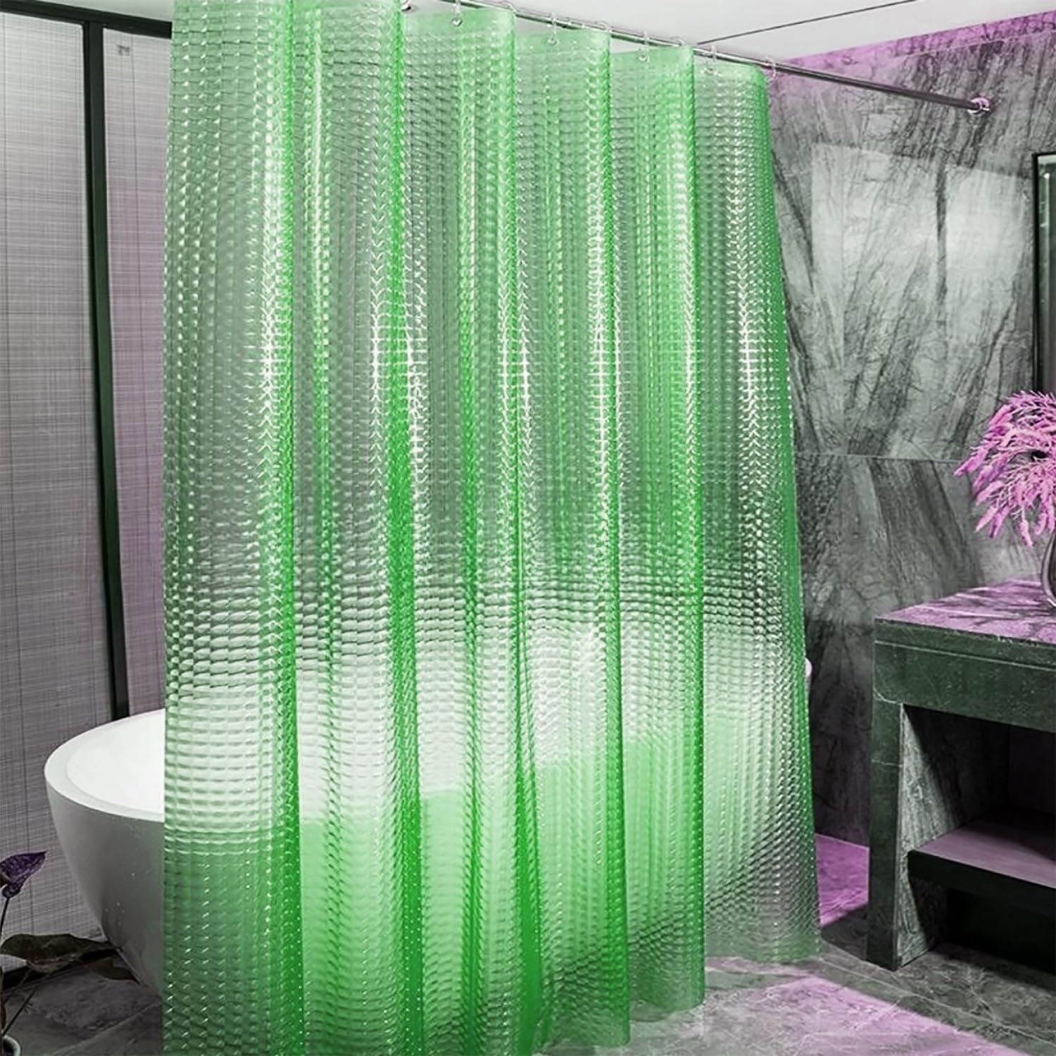 jssablo Green Shower Curtain Liner, 100% Waterproof EVA 3D Shower Curtains with 3 Duty Heavy Bottom Magnets and 12 Rust Proof Grommets, 72x72 Weighted Shower Liner for Shower Stall, Bathtubs
