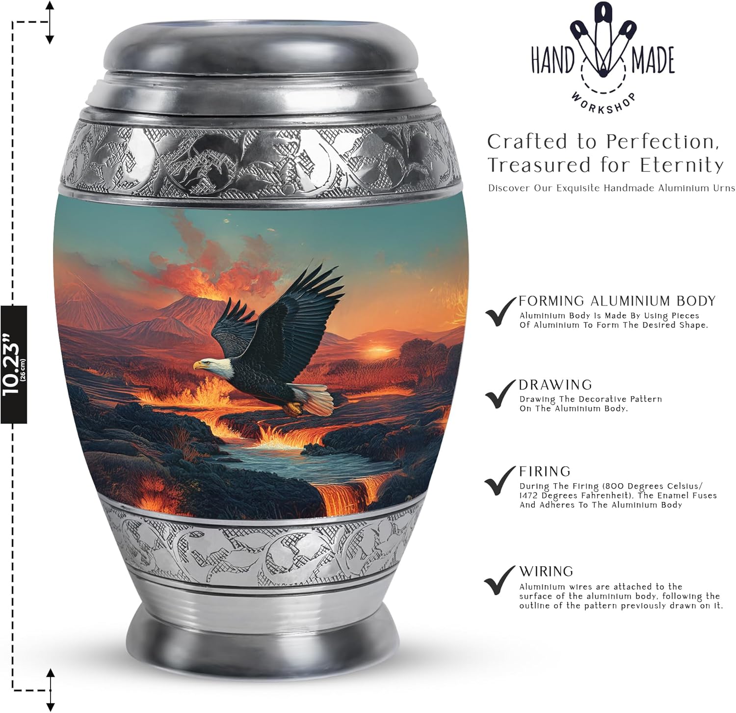 Eagle Funeral Urns for Mom & Dad Cremation - Large Green Burial Urn for Ashes for Women - Cremation Urn for Mother & Father - Memorial Urns for Men - 10 Inch