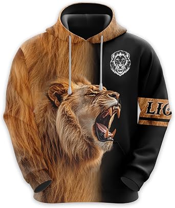 Roar Animals Hoodie For Men, 3D Wild Animal Graphic Hoodies Pullover Hooded Mens Fleece Hoodie Sweatshirt Pockets
